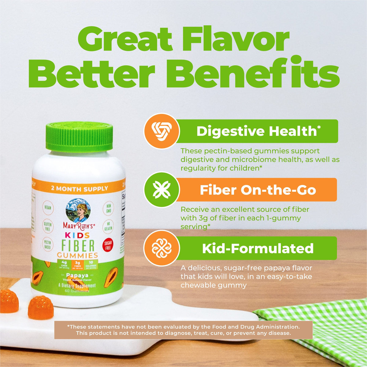 Kids Fiber Gummies Papaya 60ct Great Flavor Better Benefits