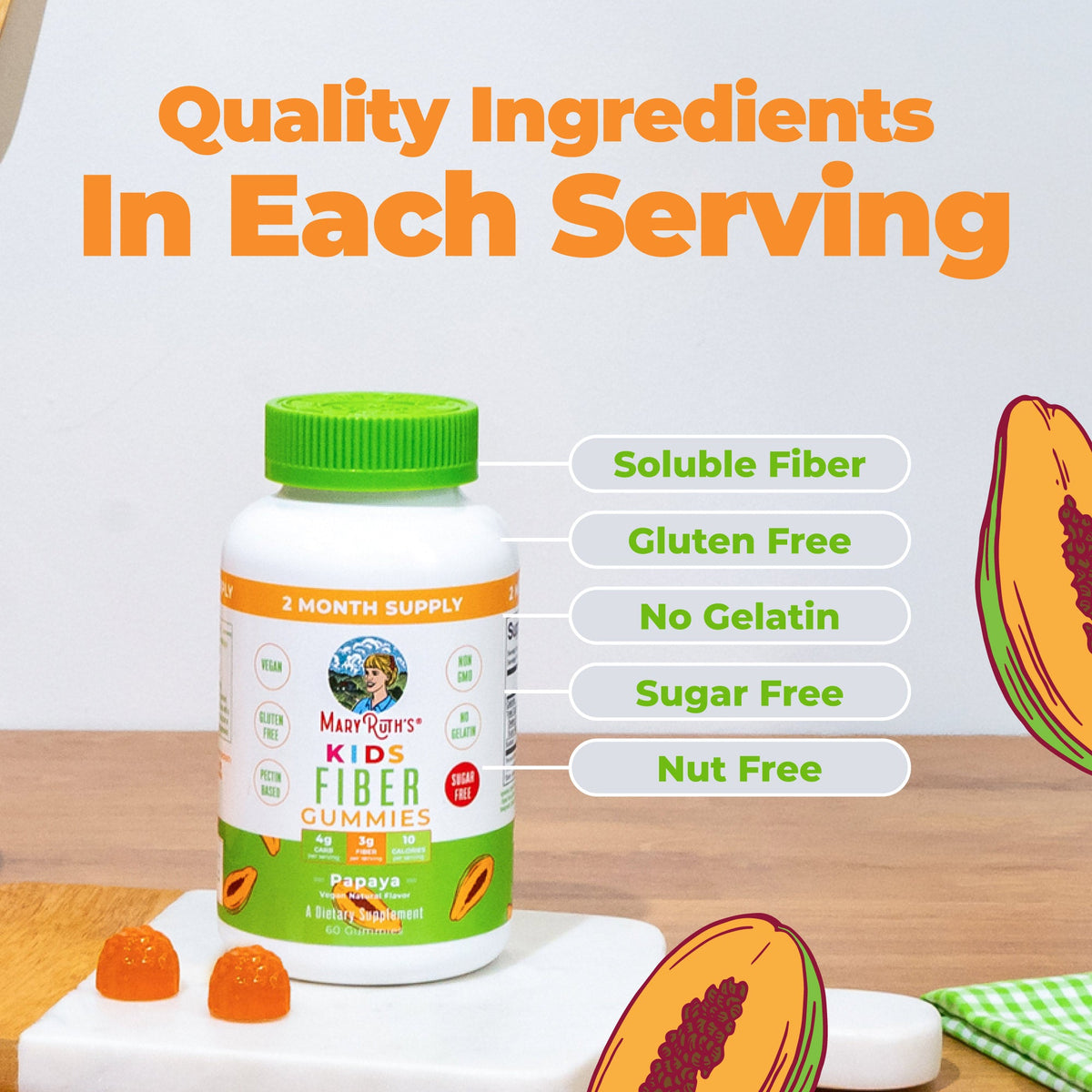 Kids Fiber Gummies Papaya 60ct Ingredients