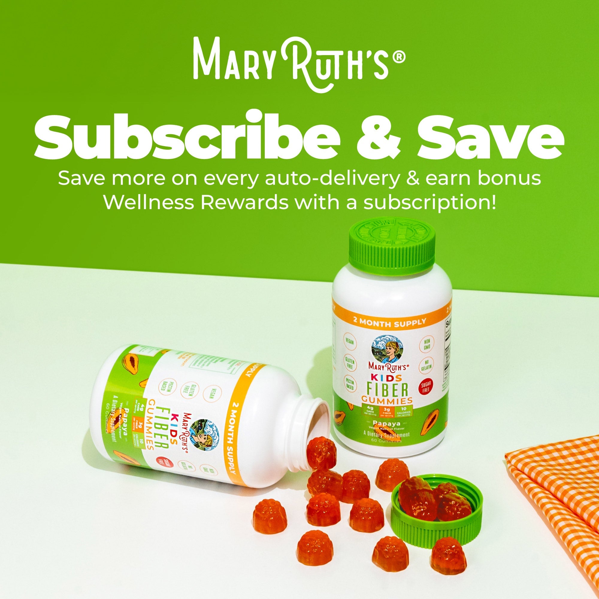 Kids Fiber Gummies Papaya 60ct Subscribe & Save