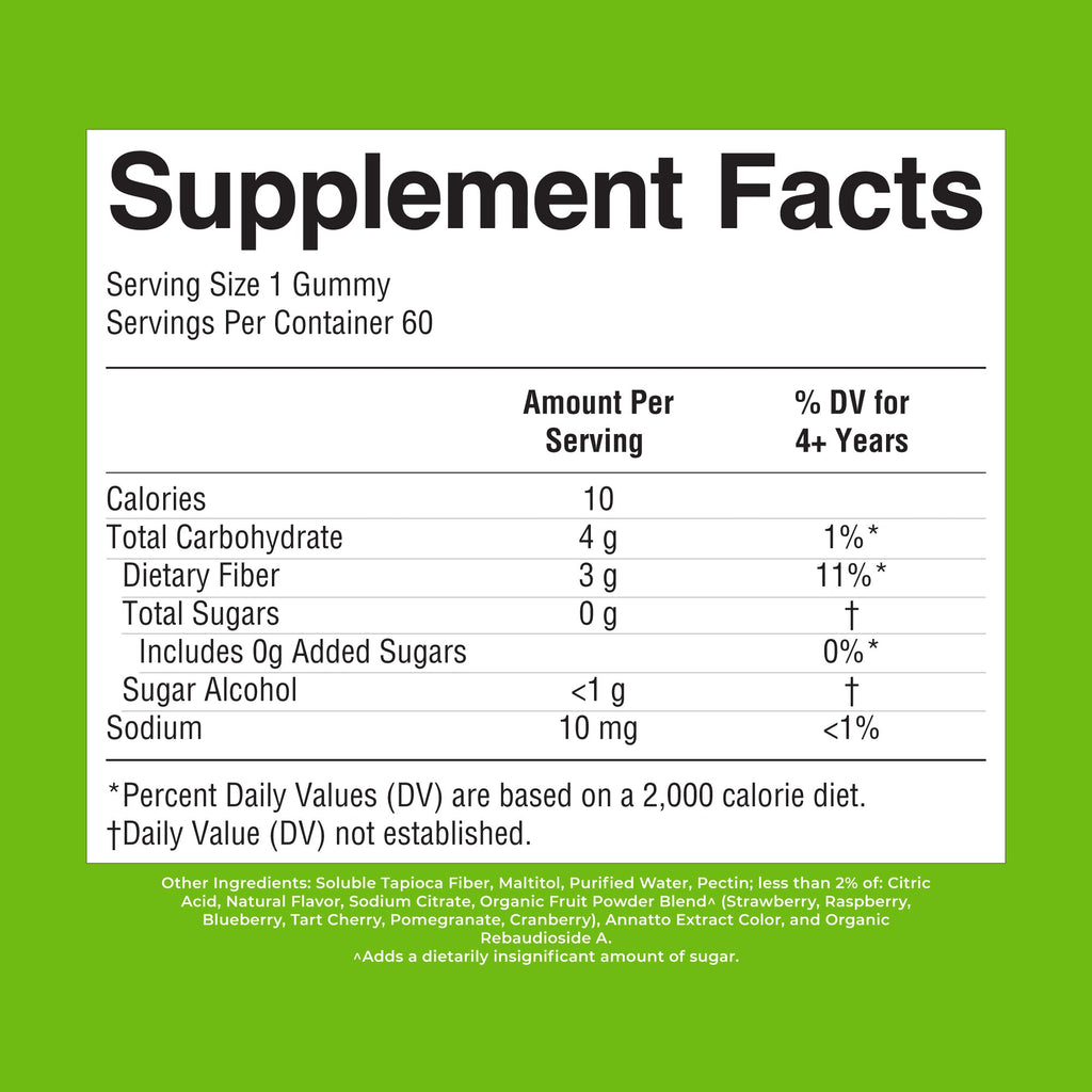 Kids Fiber Gummies Papaya 60ct Supplement Facts