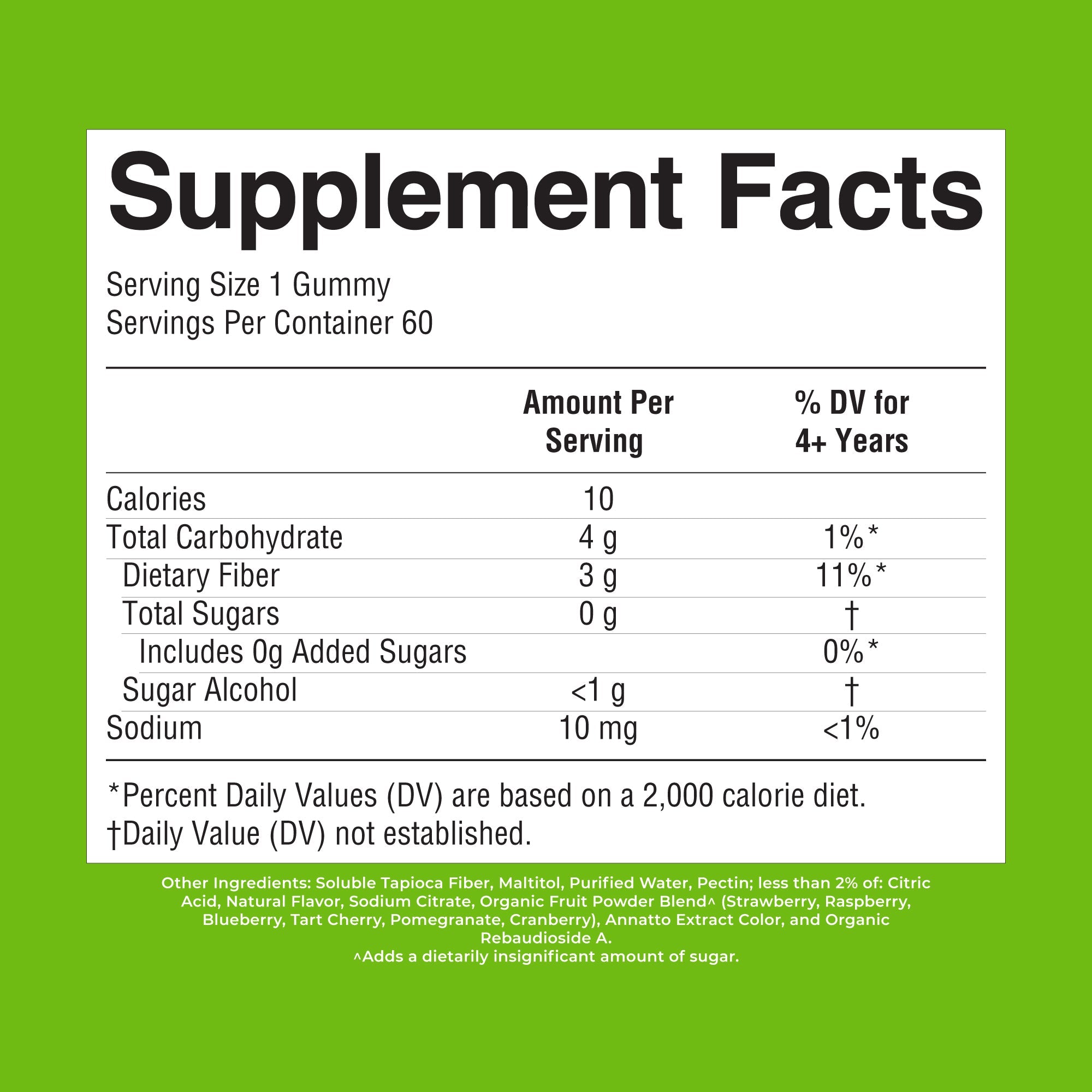 Kids Fiber Gummies Papaya 60ct Supplement Facts