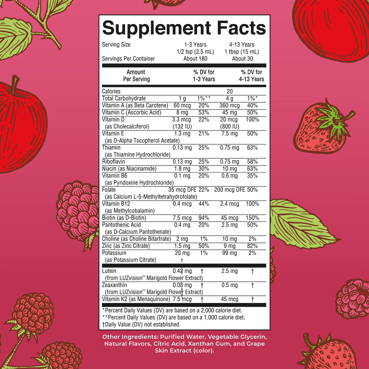 Kids Liquid Morning Multivitamin 15oz Apple Berry Supplement Facts