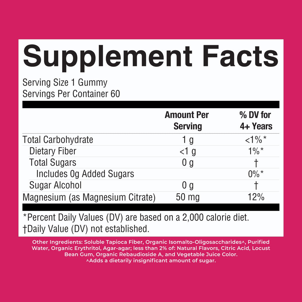 Kids Magnesium Gummies Hibiscus 60ct Supplement Facts