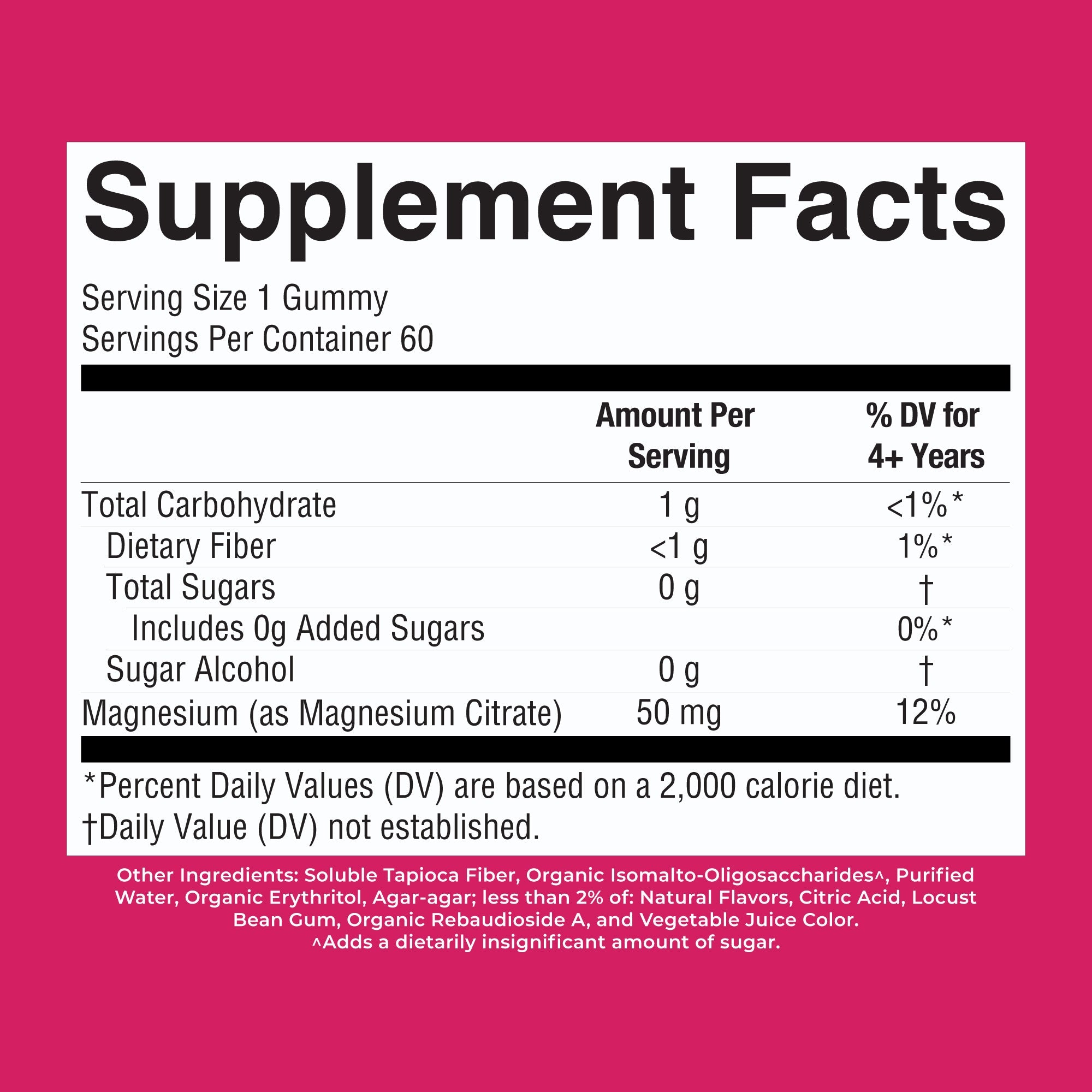 Kids Magnesium Gummies Hibiscus 60ct Supplement Facts