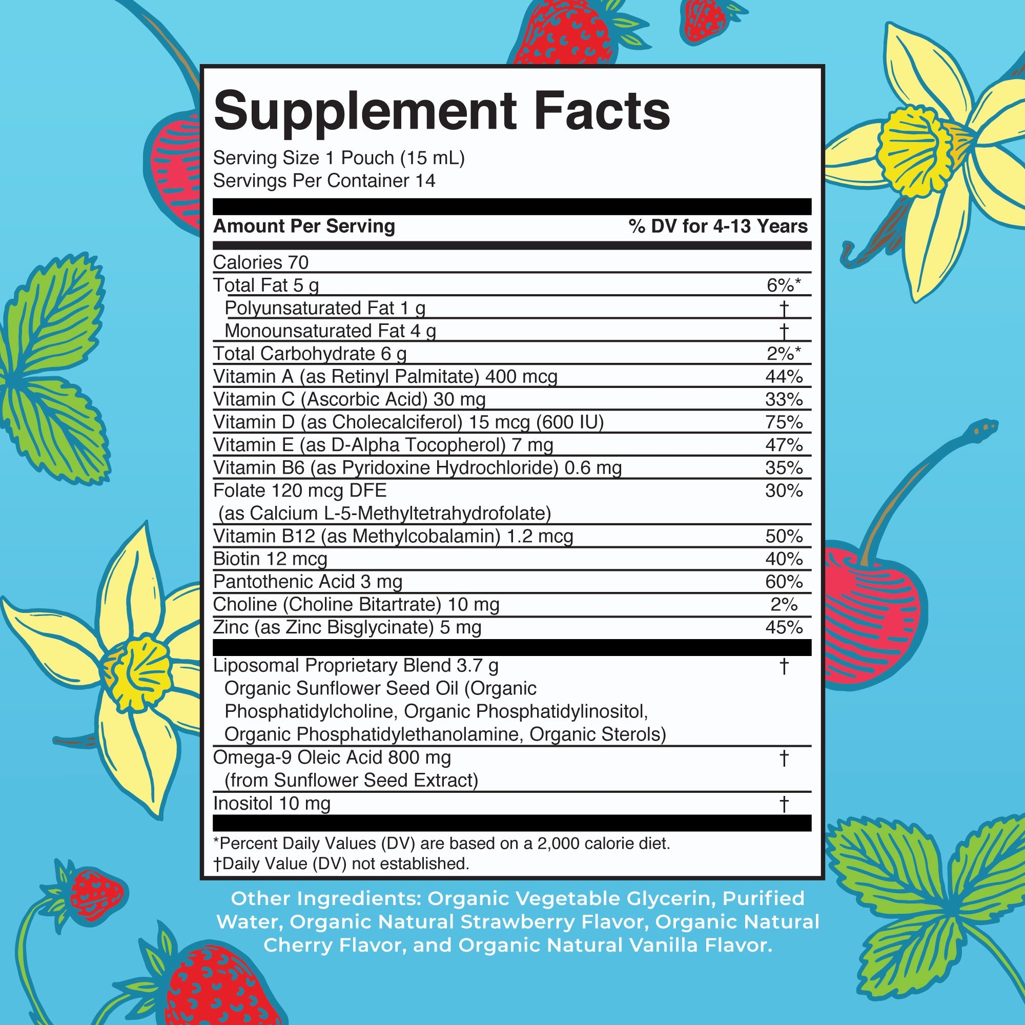 Kids Multivitamin Liposomal Pouches Supplement Facts