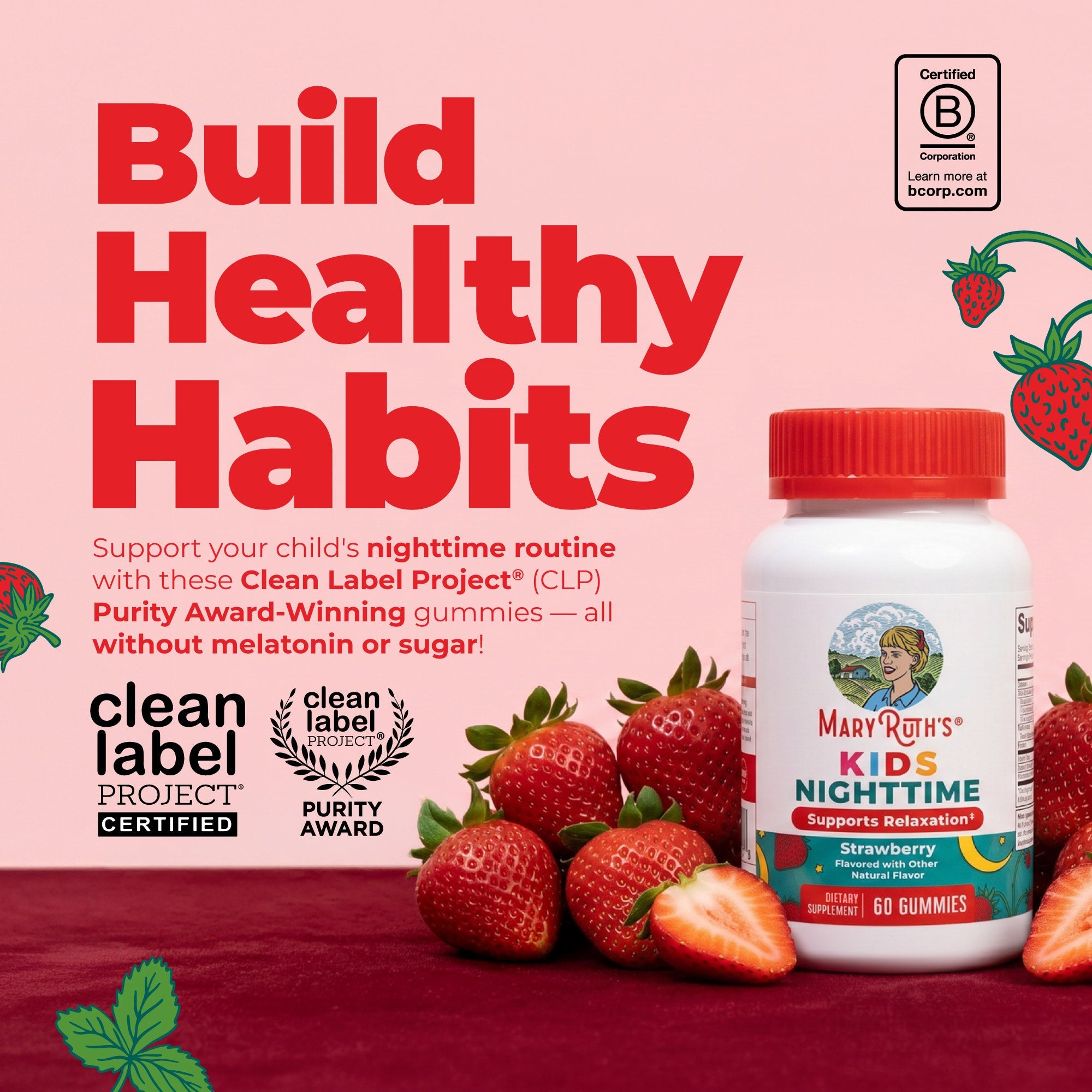 Kids Nighttime Gummies Strawberry 60CT Build Healthy Habits