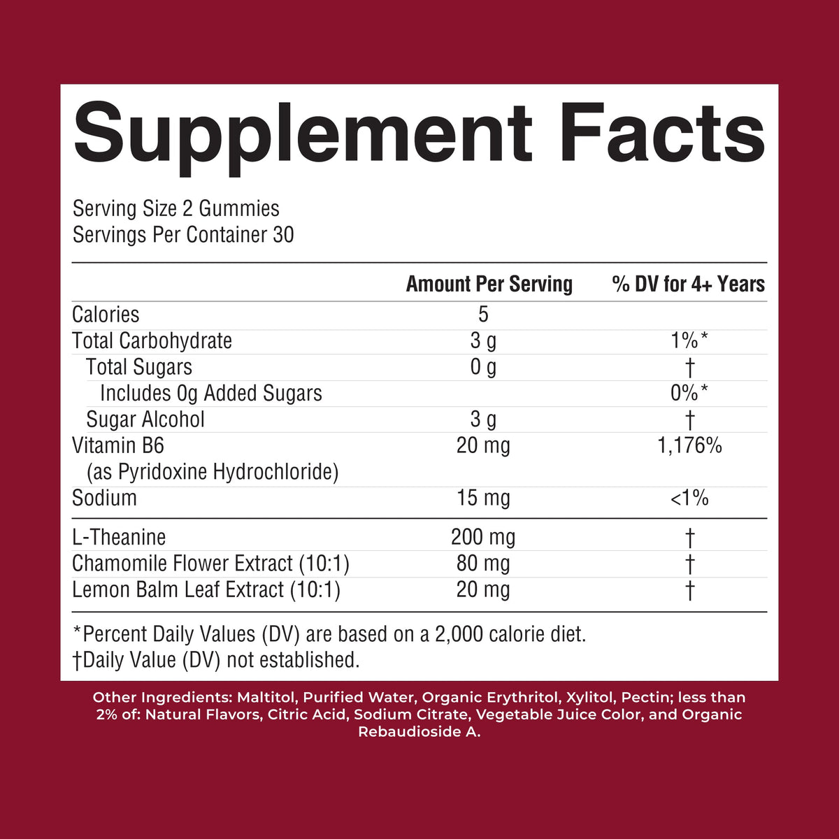 Kids Nighttime Gummies Strawberry 60CT Supplement Facts