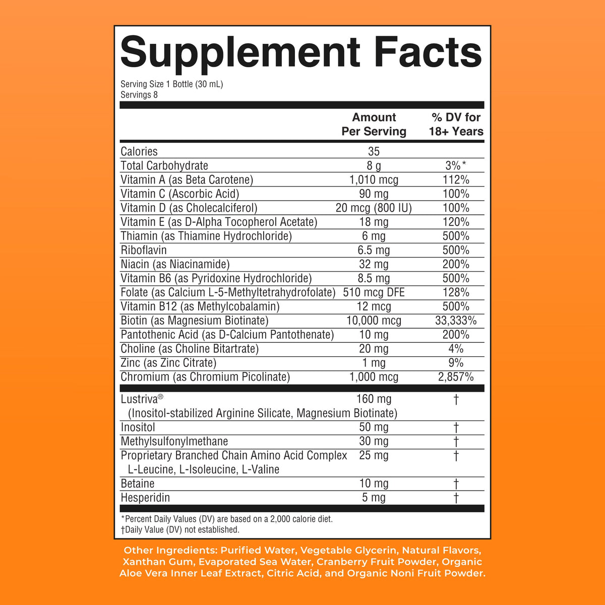 Liquid Morning Multivitamin + Hair Growth Travel Pack Peach Mango 1oz Supplement Facts