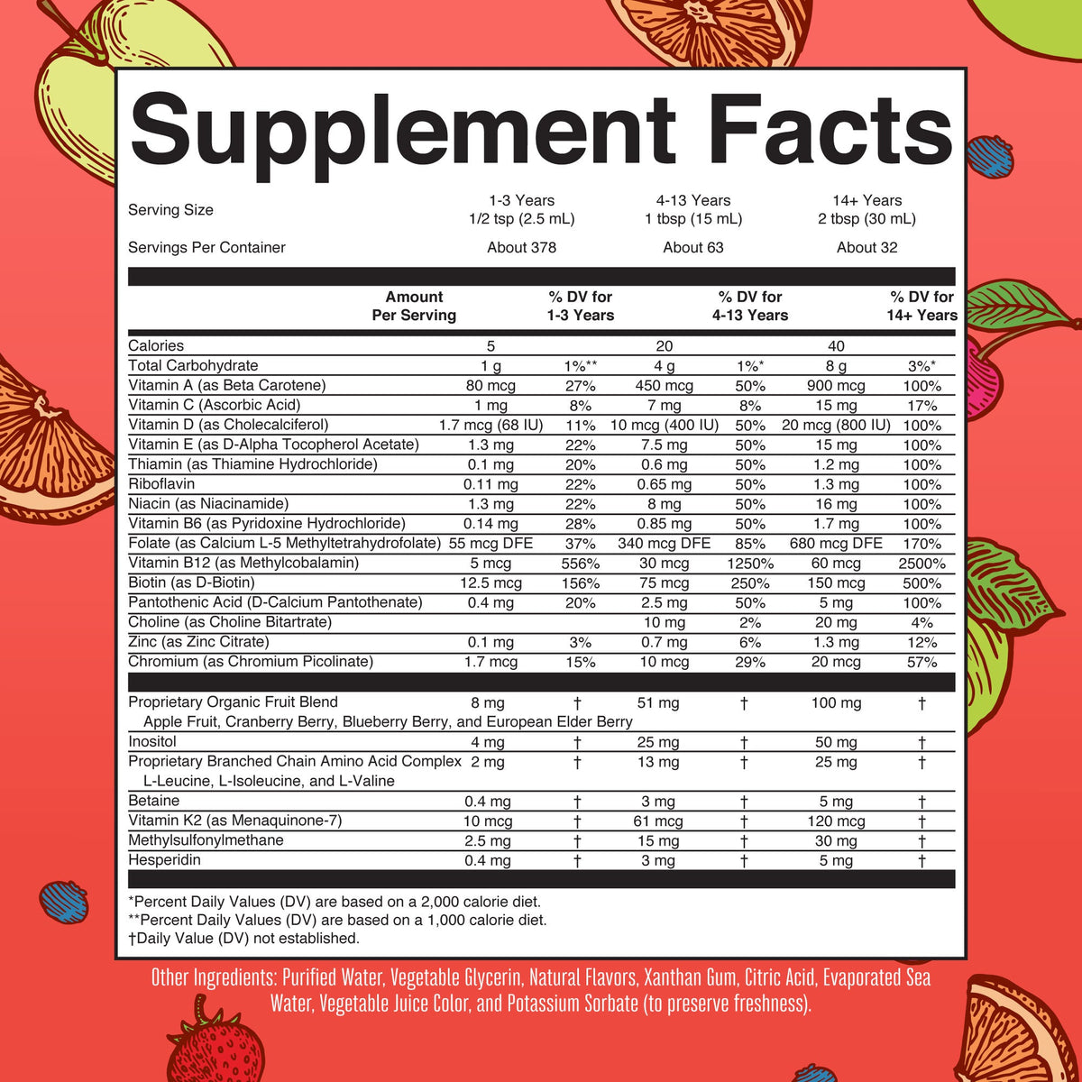 Liquid Morning Multivitamin Essentials+ Fruit Punch Supplement Facts