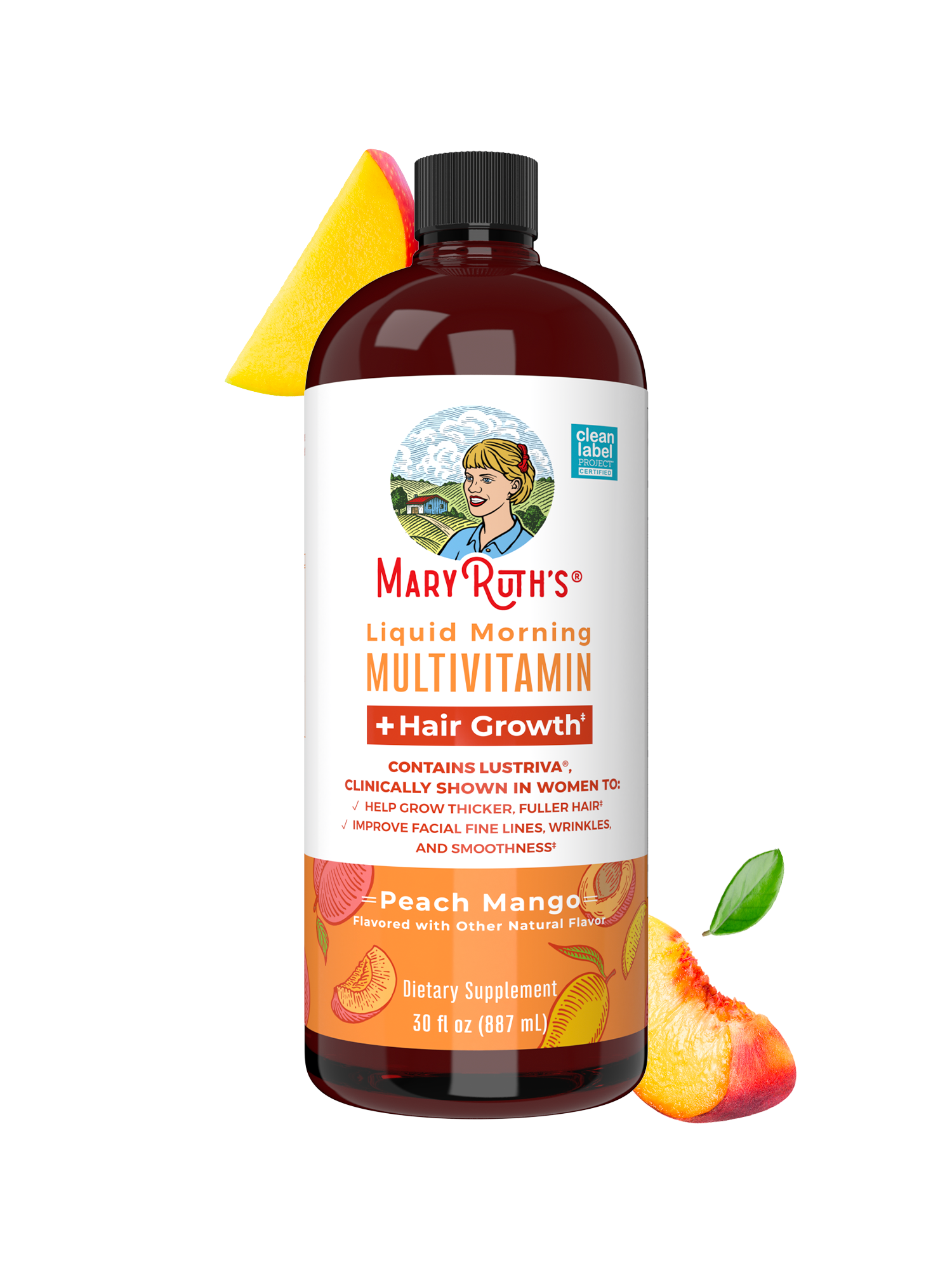 Liquid Morning Multivitamin + Hair Growth Peach Mango 30oz