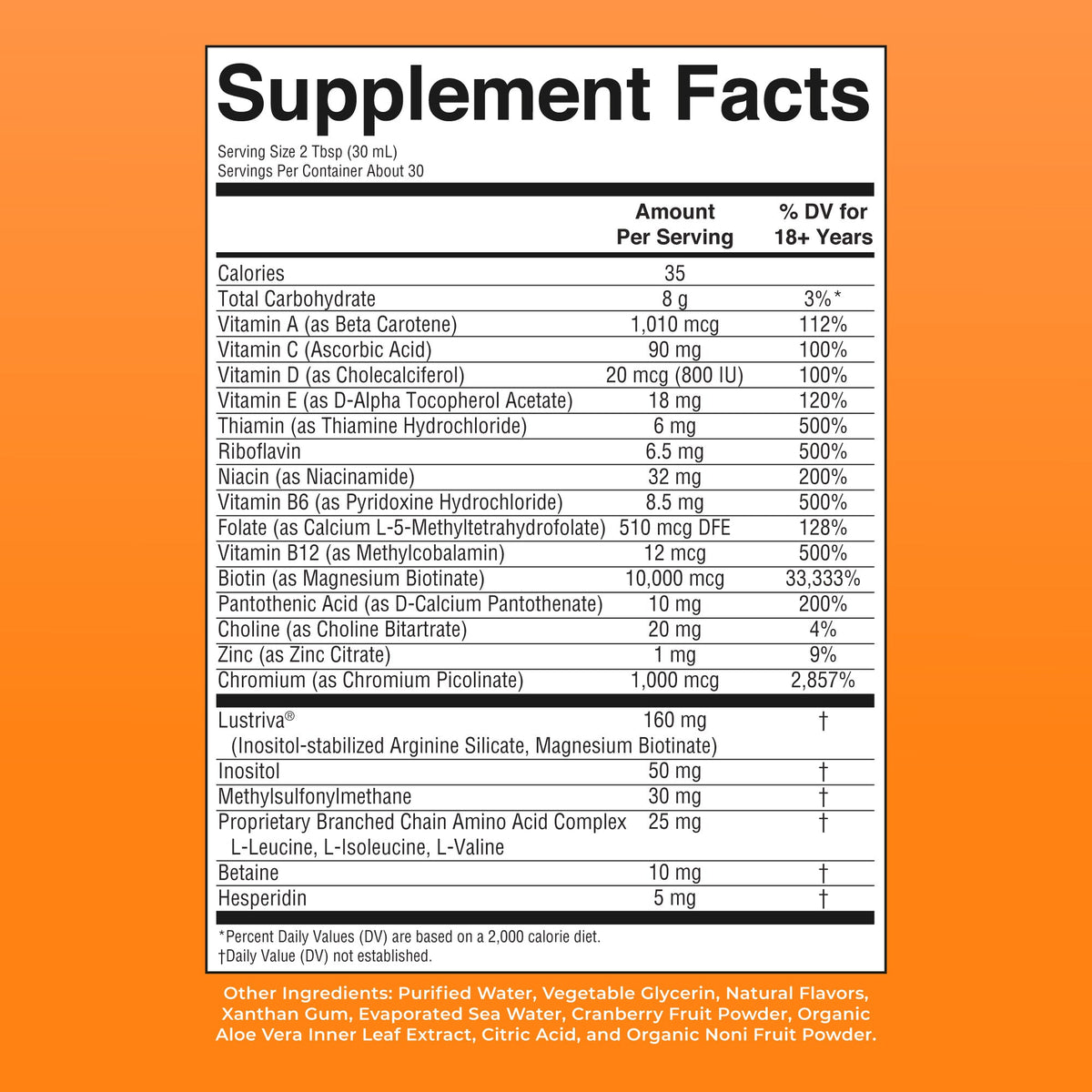 Liquid Morning Multivitamin + Hair Growth Peach Mango 30oz Supplement Facts