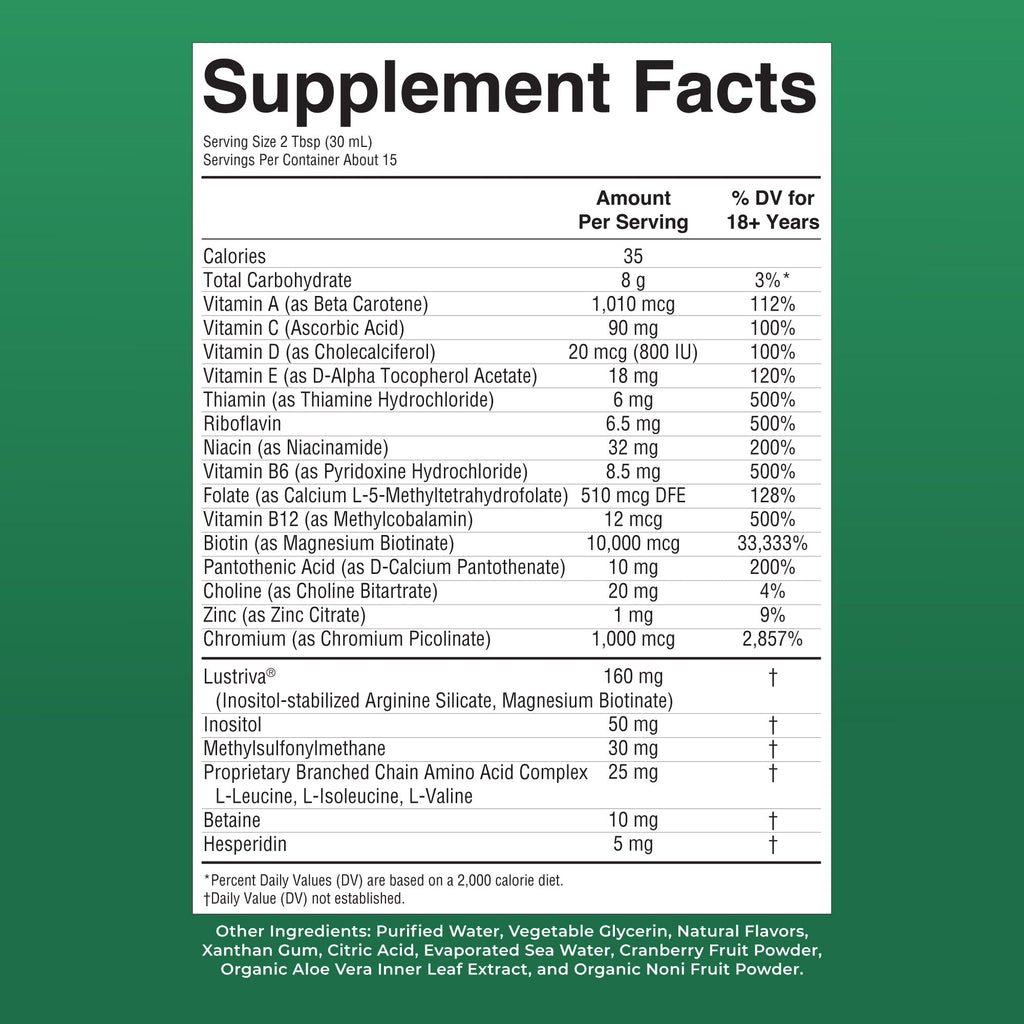 Liquid Morning Multivitamin + Hair Growth 15oz Dragon Fruit Melon Supplement Facts