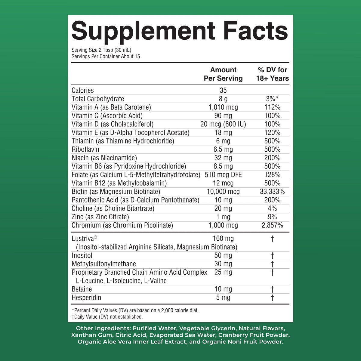Liquid Morning Multivitamin + Hair Growth 15oz Dragon Fruit Melon Supplement Facts