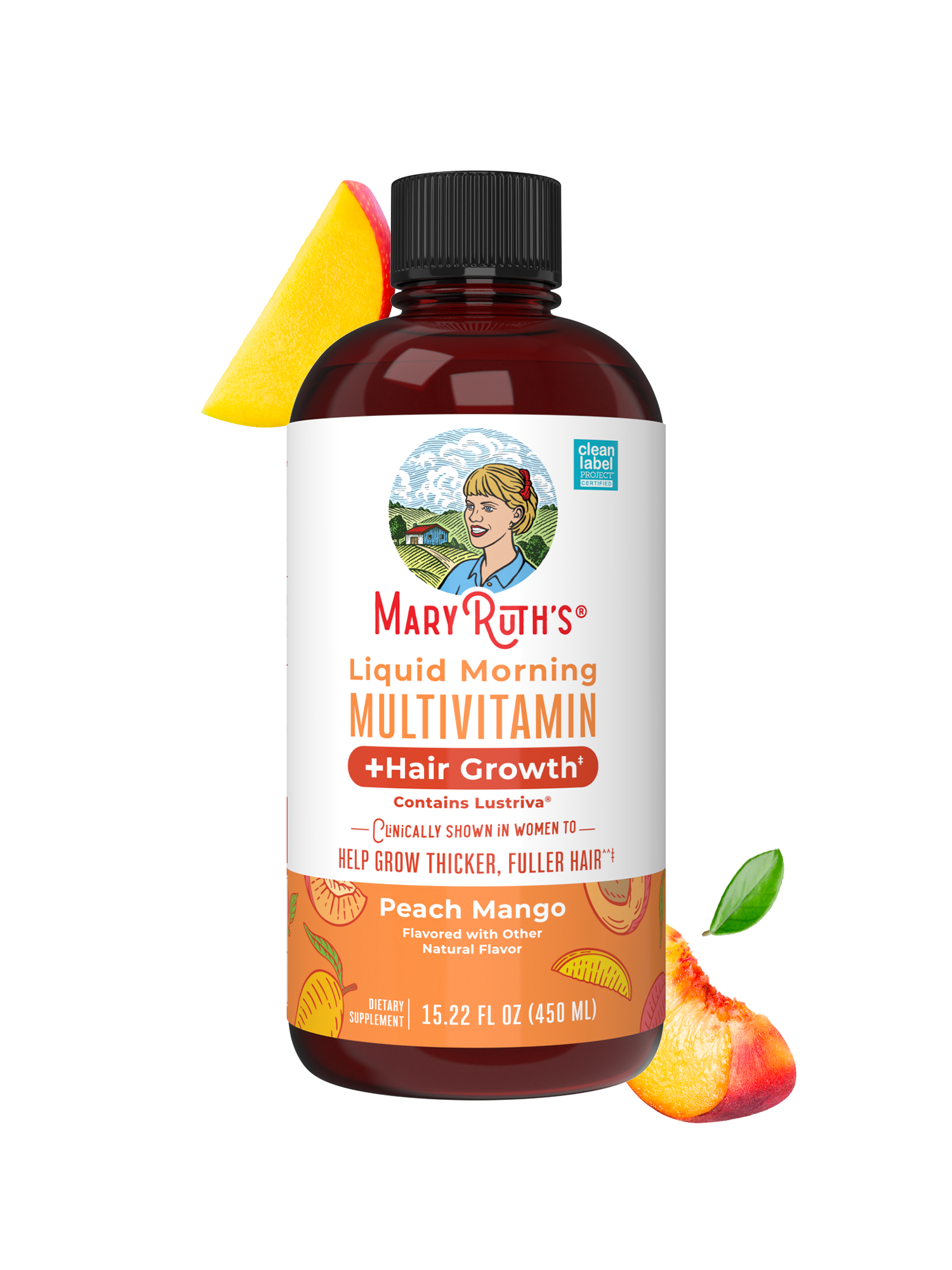 Liquid Morning Multivitamin + Hair Growth 15oz Peach Mango