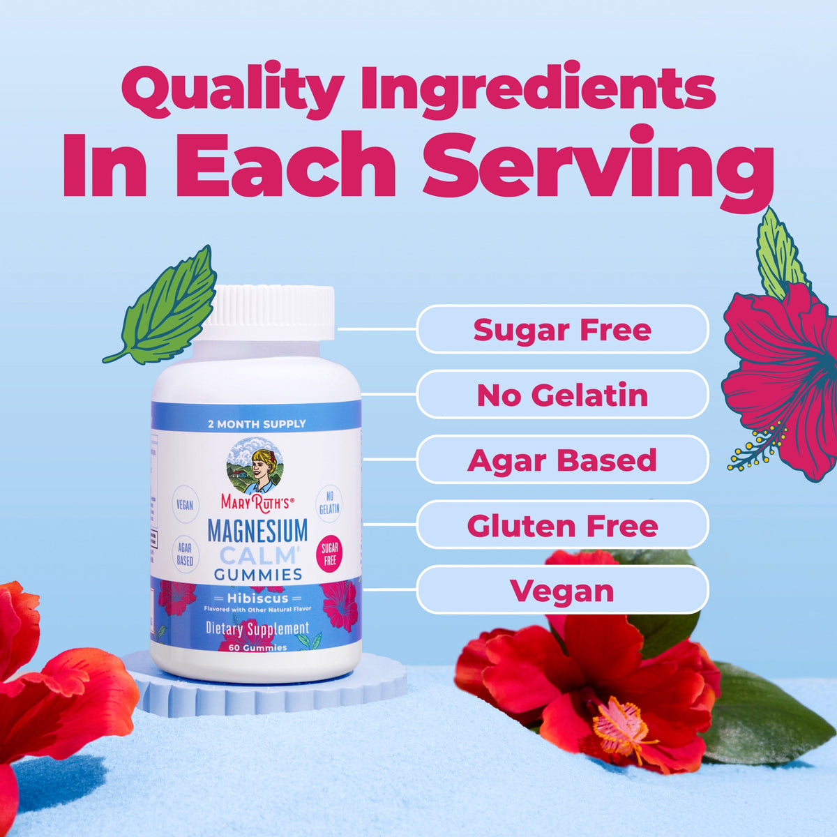 Magnesium Calm Gummies Hibiscus 60ct Ingredients