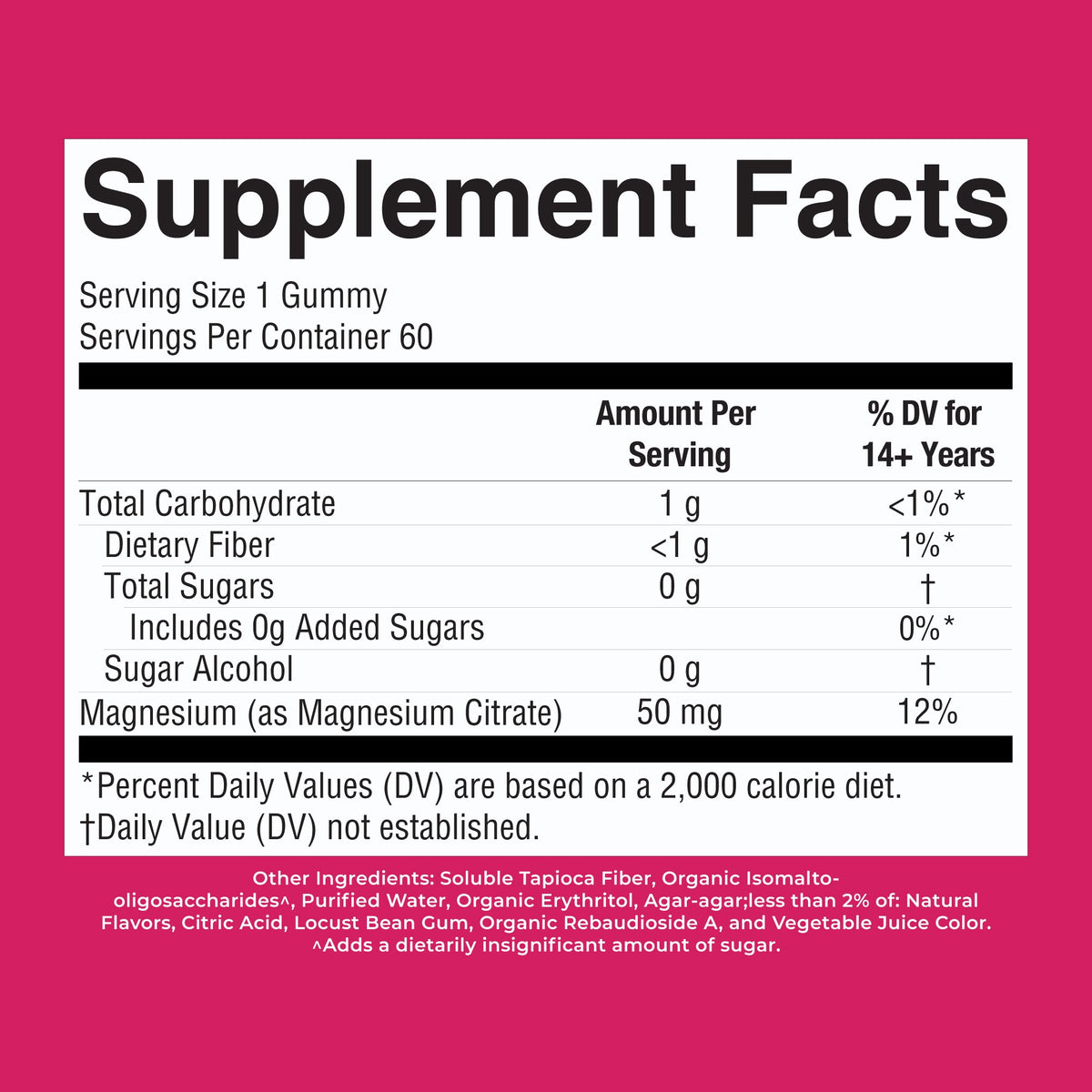 Magnesium Calm Gummies Hibiscus 60ct Supplement Facts