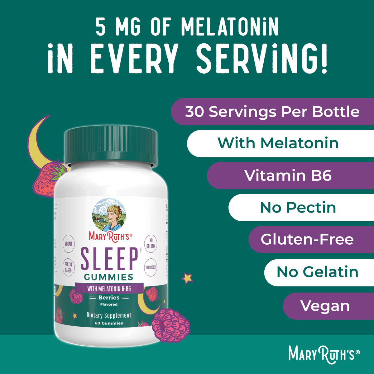 Melatonin Sleep Gummies Berries 60ct Ingredients