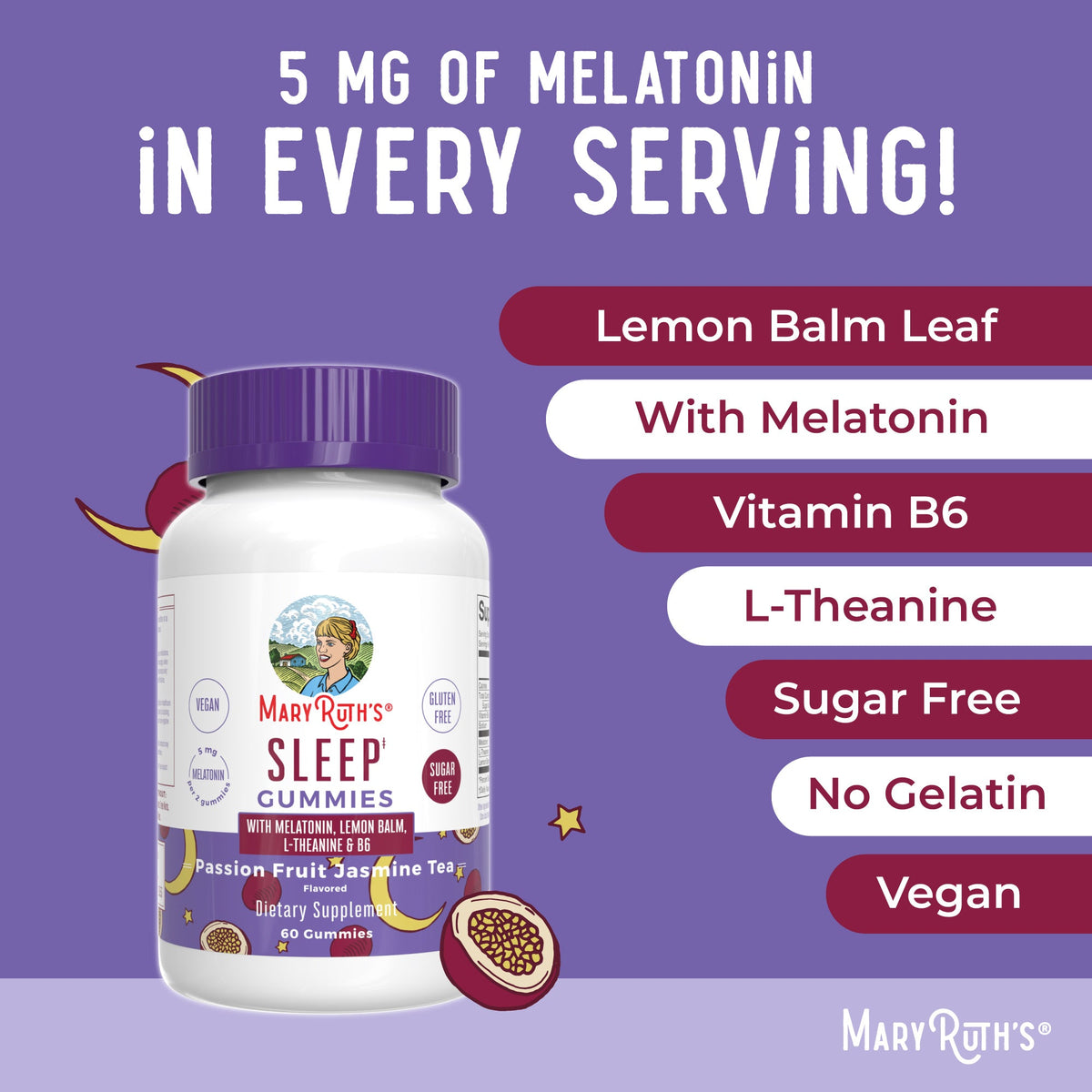 Melatonin Sleep Gummies Passion Fruit Jasmine Tea 60ct Ingredients