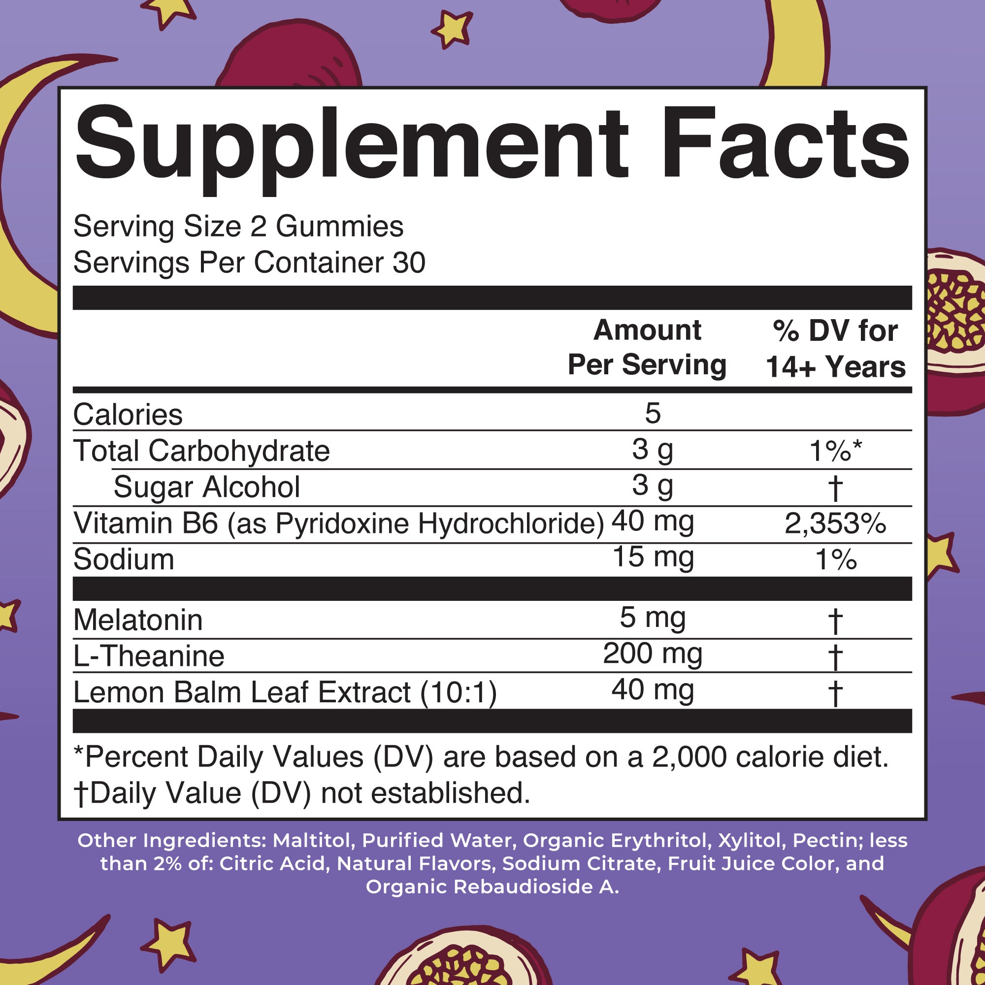 Melatonin Sleep Gummies Passion Fruit Jasmine Tea 60ct Supplement Facts