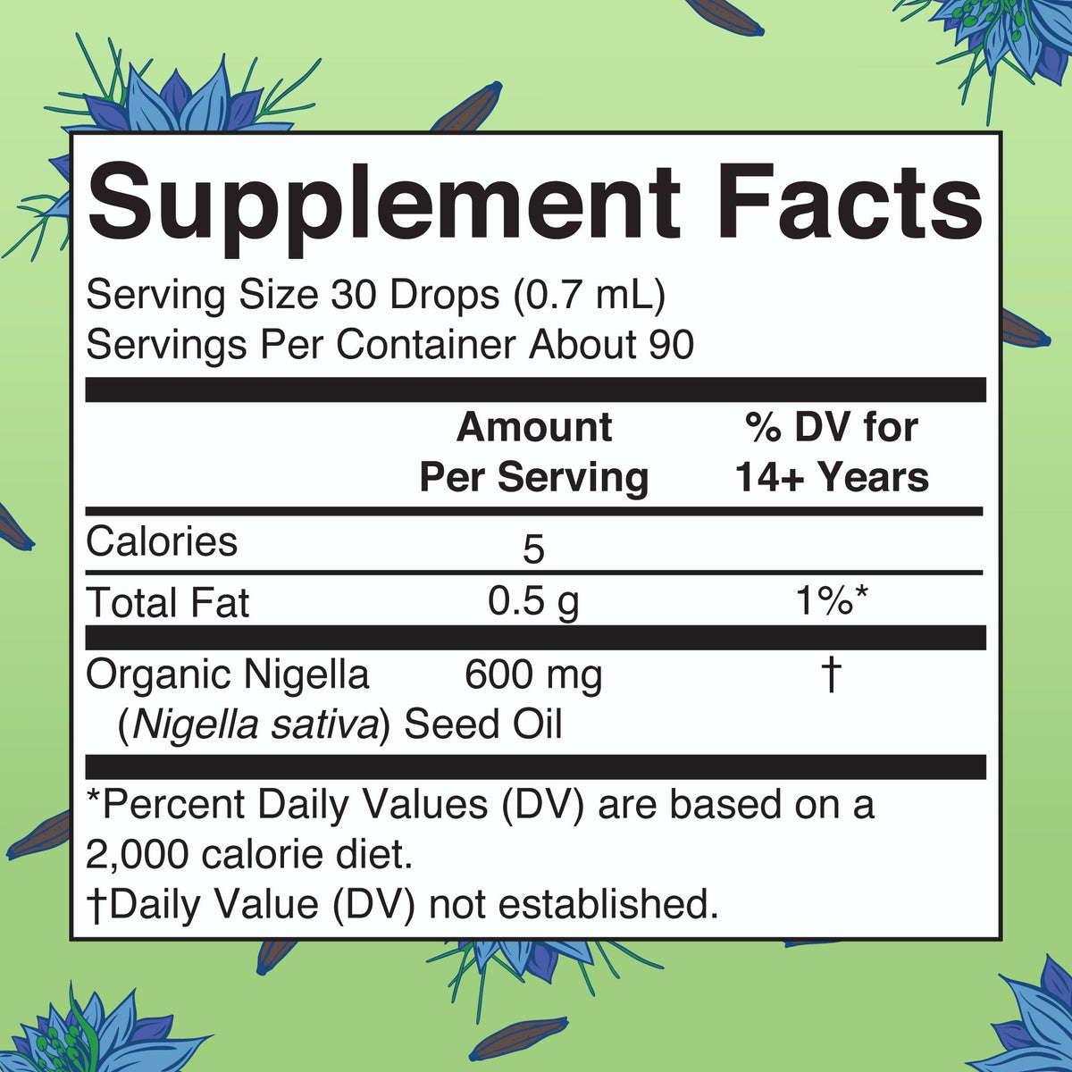 Organic Black Seed Oil Liquid Drops Supplement Facts