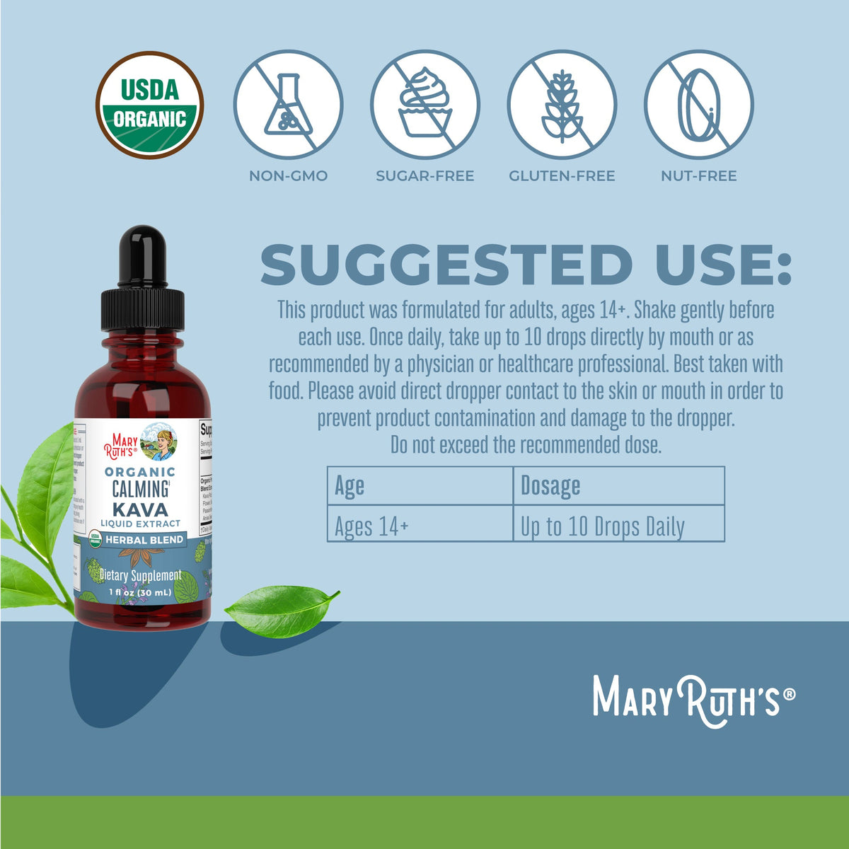 Organic Calming Kava Liquid Drops Suggested Use