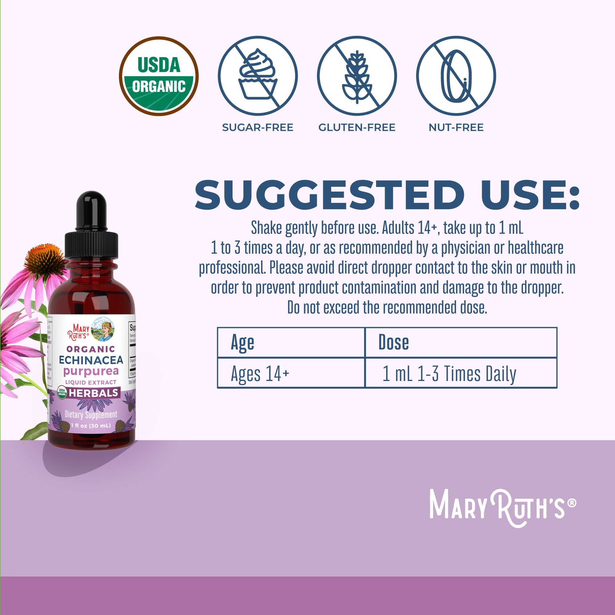 Organic Echinacea Purpurea Herbal Liquid Drops Suggested Use