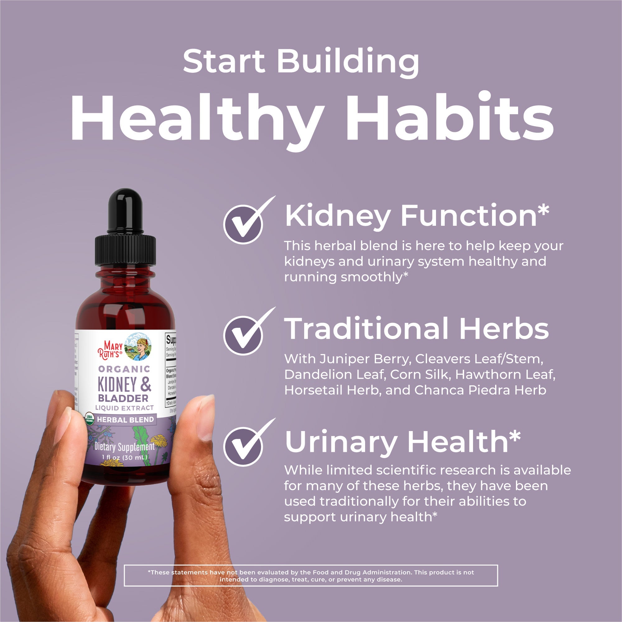Organic Kidney & Bladder Herbal Blend Liquid Drops Healthy Habits
