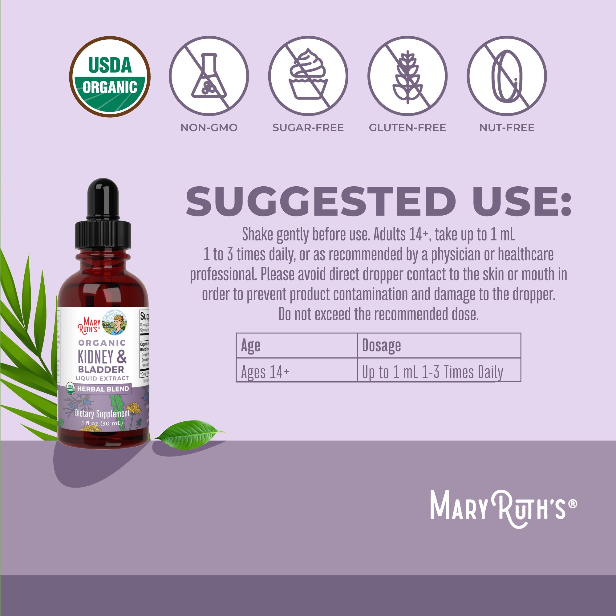 Organic Kidney & Bladder Herbal Blend Liquid Drops Suggested Use
