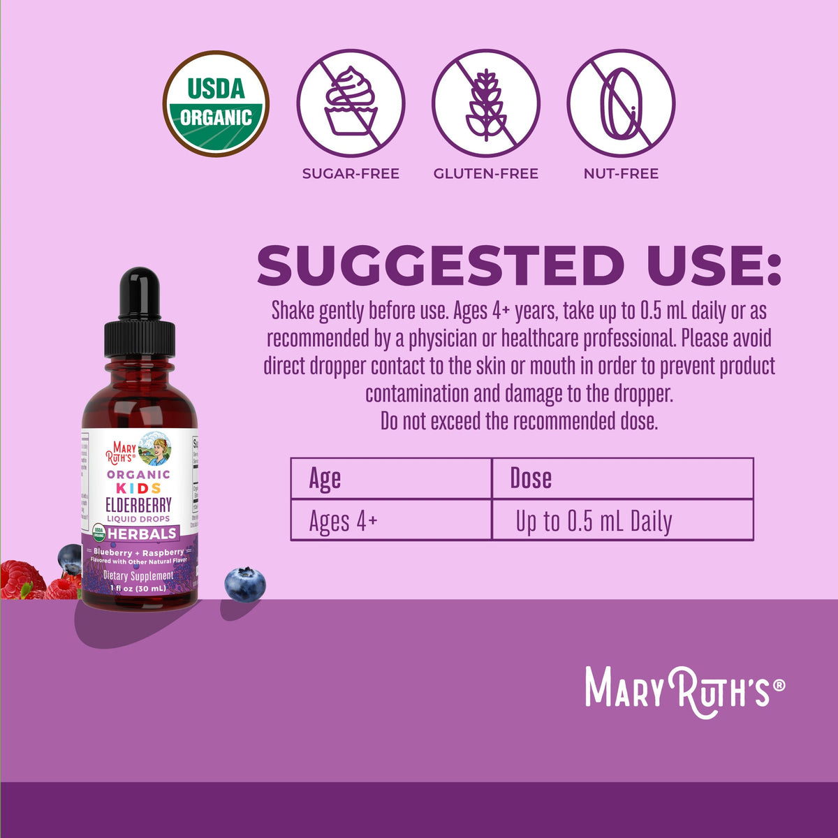 Organic Kids Elderberry Liquid Drops Suggested Use