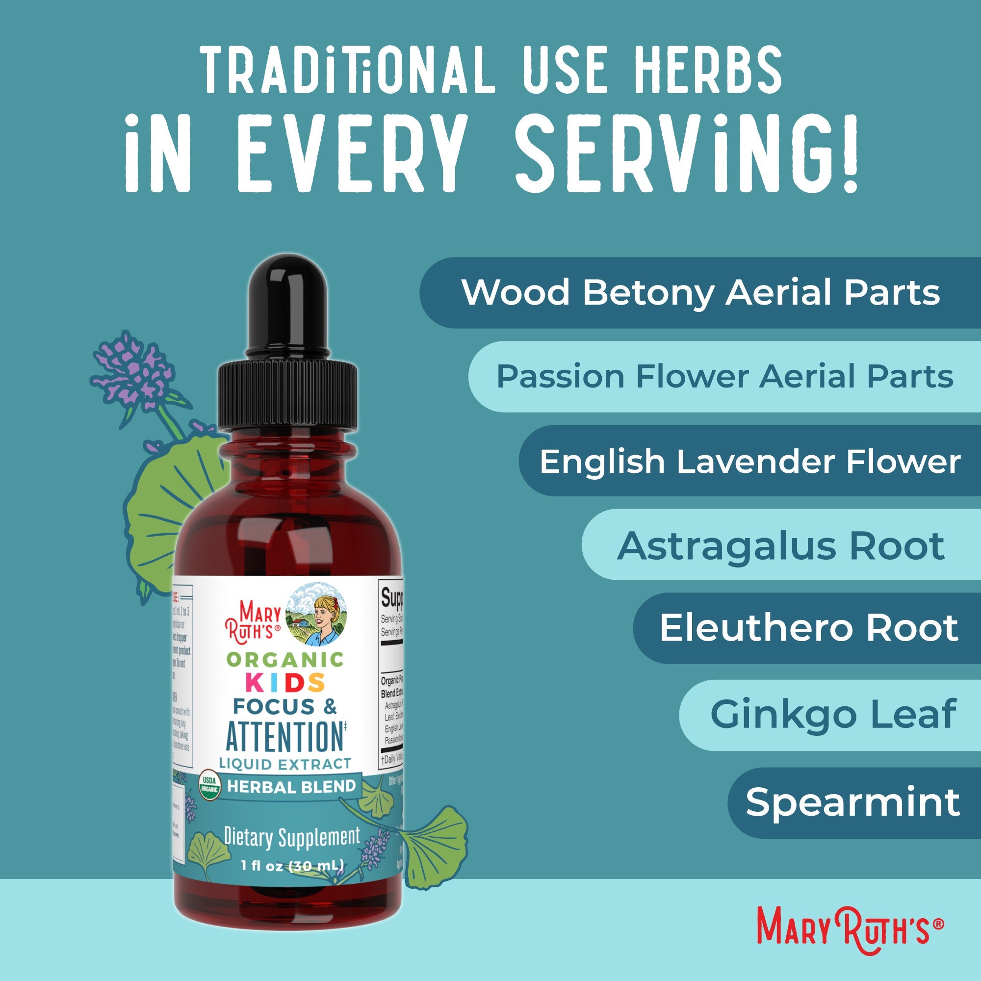 Organic Kids Focus & Attention Liquid Drops Ingredients