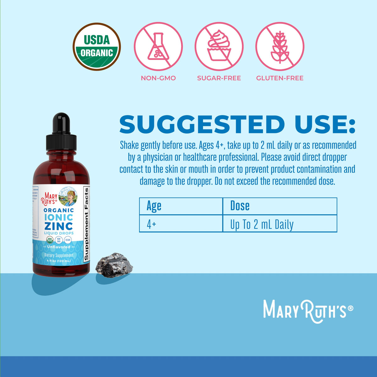 Organic Kids Ionic Zinc Liquid Drops Suggested Use