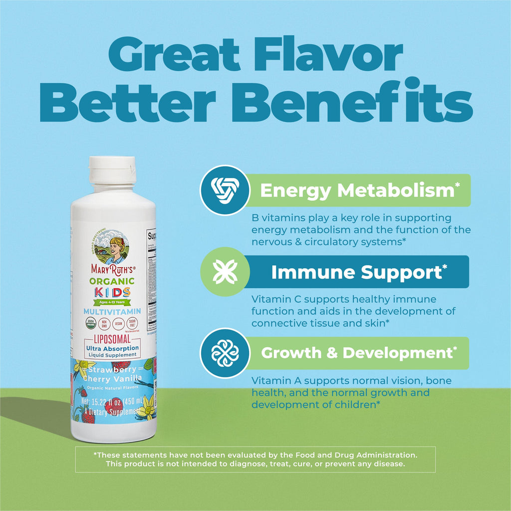 Organic Kids Multivitamin Liposomal Strawberry Cherry Vanilla 15oz Great Flavor Better Benefits