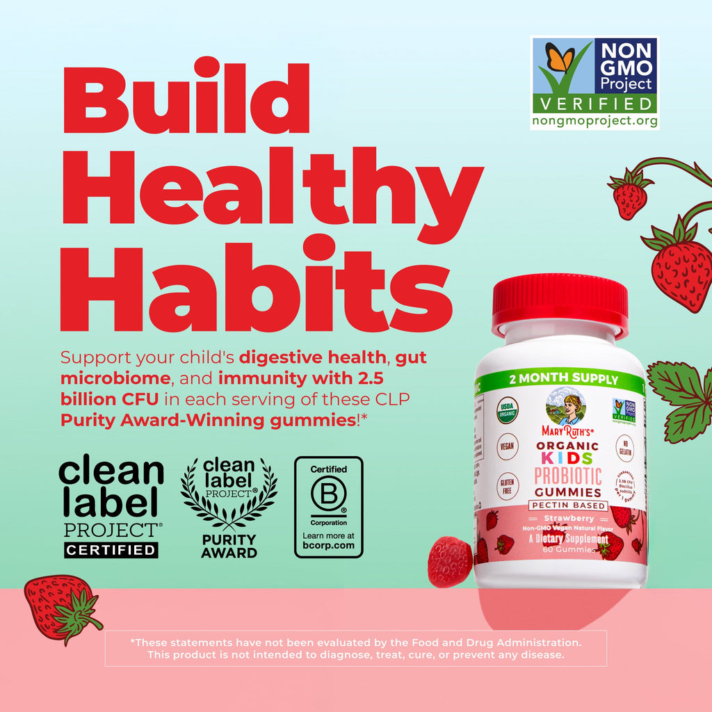 Organic Kids Probiotic Gummies Strawberry 60ct Build Healthy Habits