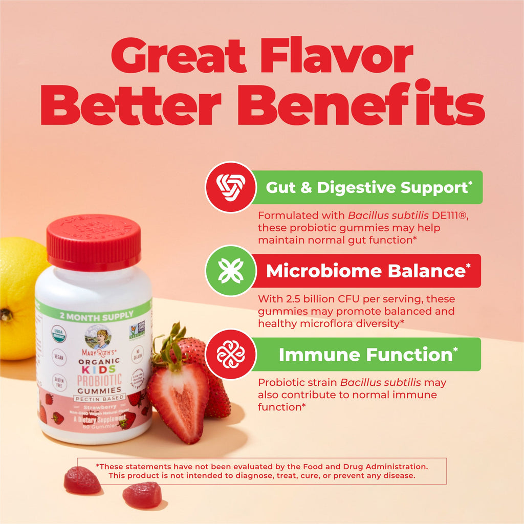 Organic Kids Probiotic Gummies Strawberry 60ct Great Flavor Better Benefits