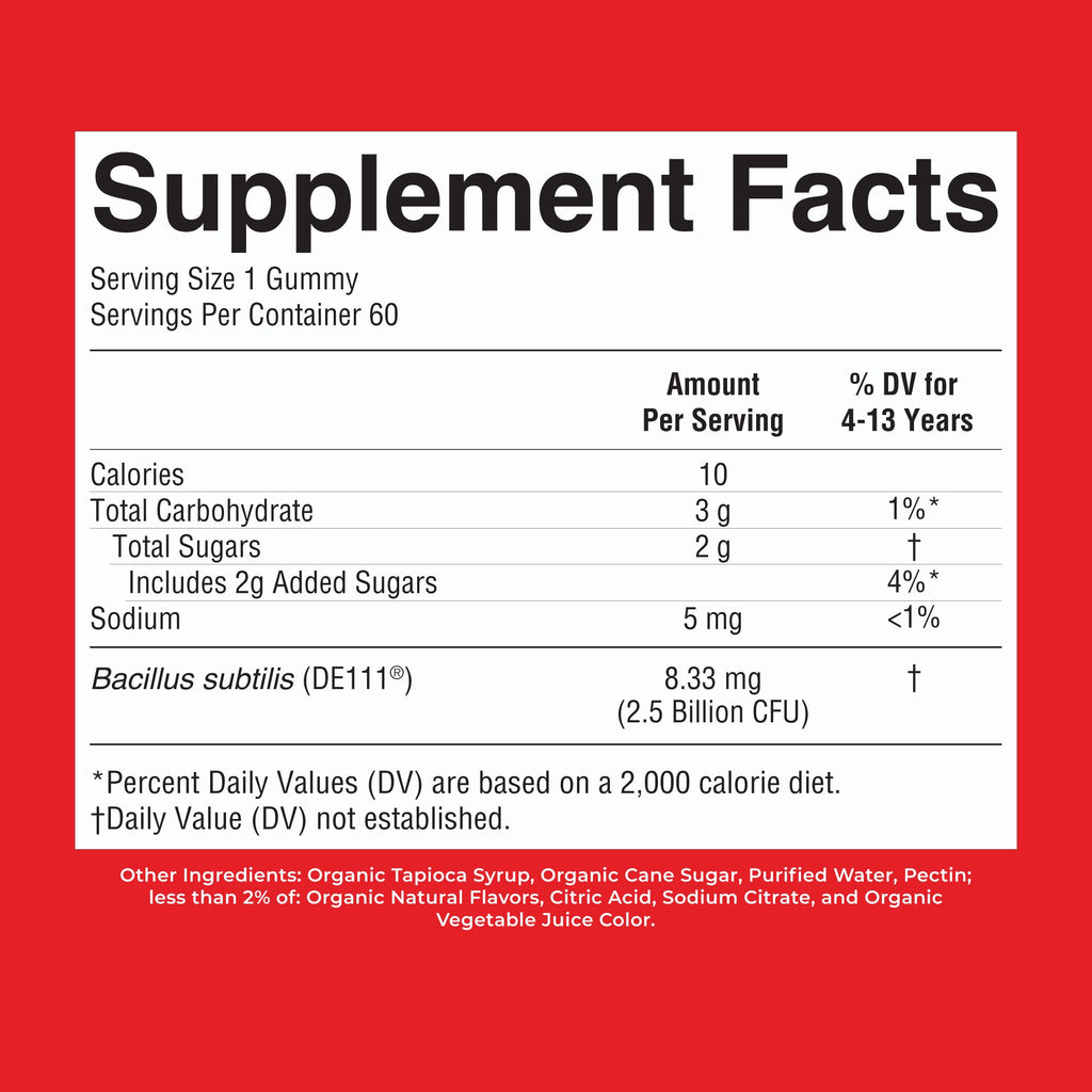 Organic Kids Probiotic Gummies Strawberry 60ct Supplement Facts
