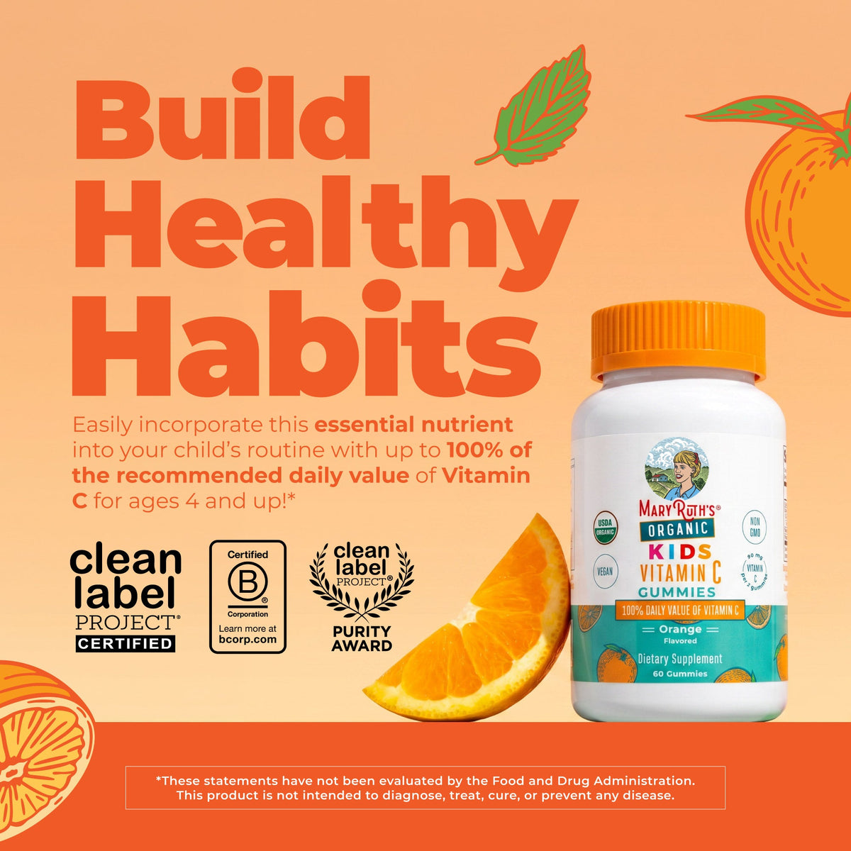Organic Kids Vitamin C Gummies Orange 60ct Healthy Habits