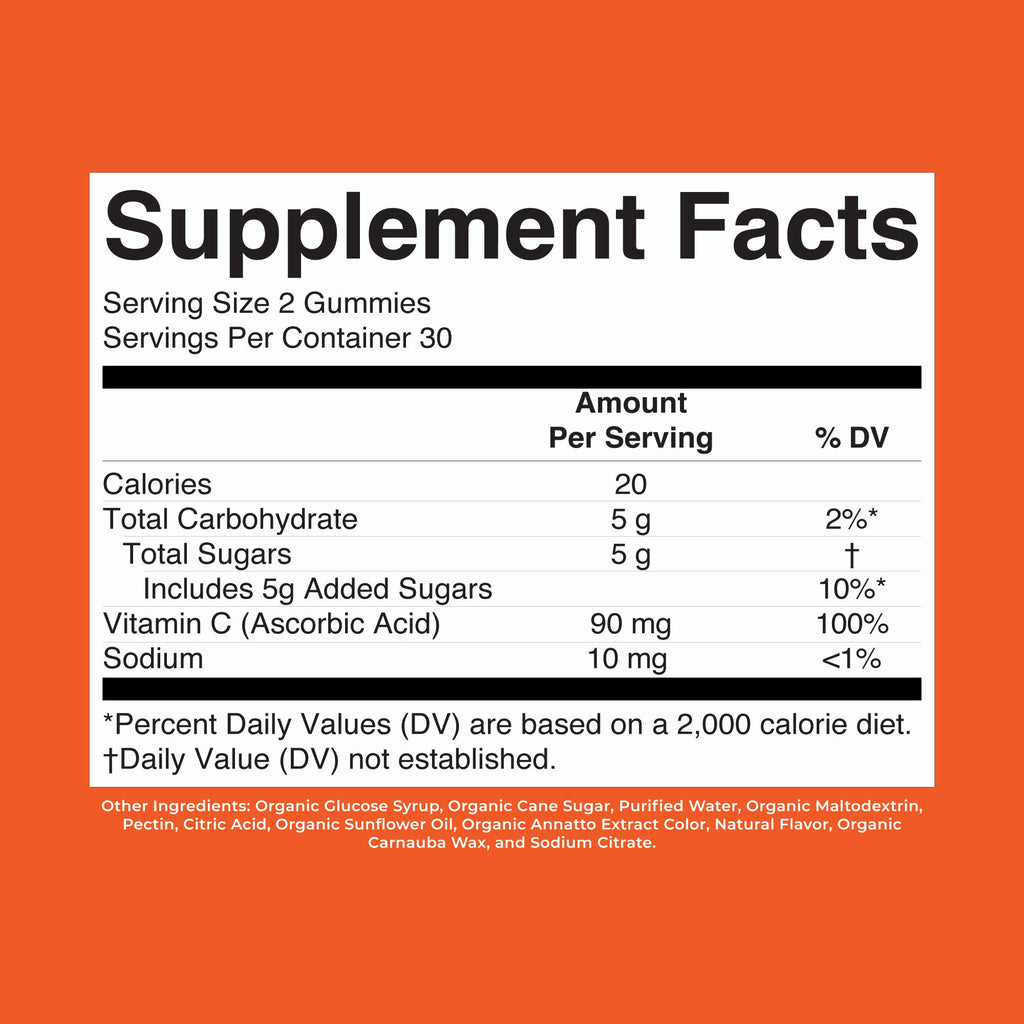 Organic Kids Vitamin C Gummies Orange 60ct Supplement Facts
