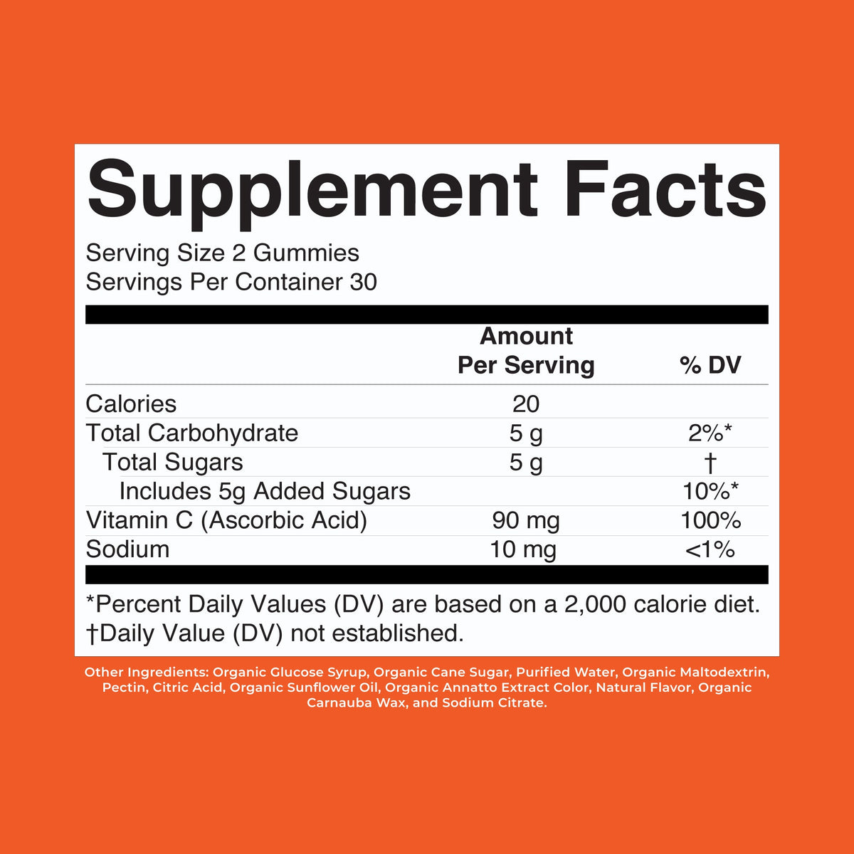 Organic Kids Vitamin C Gummies Orange 60ct Supplement Facts