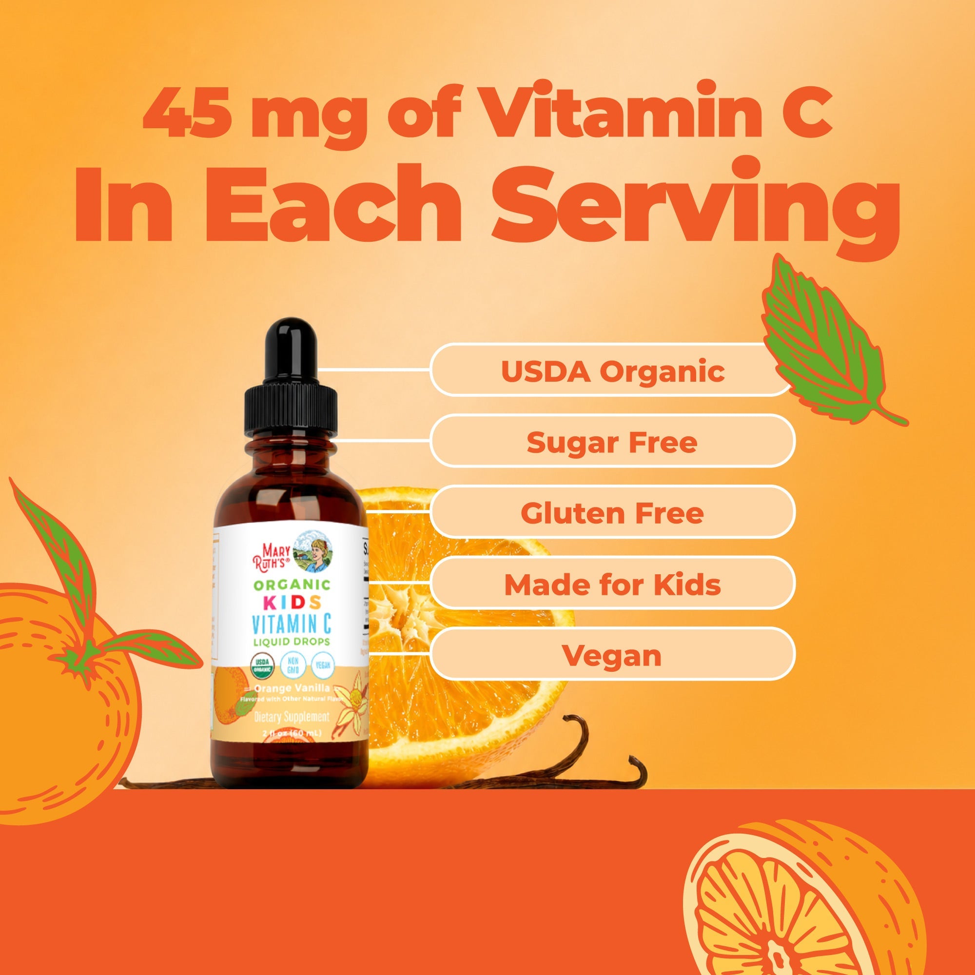 Organic Kids Vitamin C Liquid Drops Orange Vanilla 2oz Ingredients