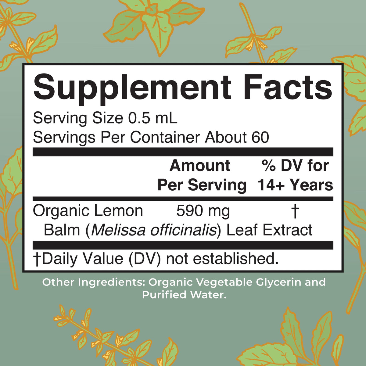 Organic Lemon Balm Leaf Liquid Drops Supplement Facts