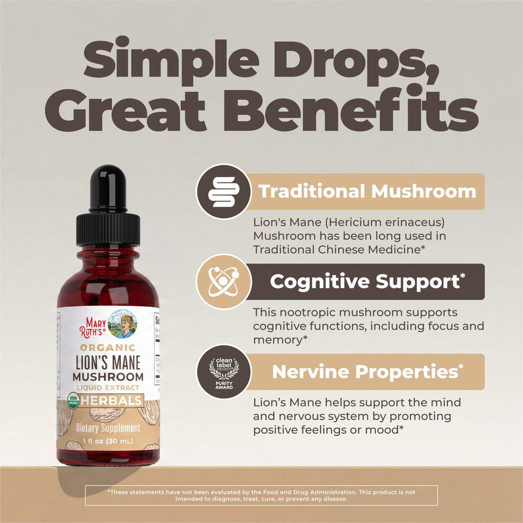 Organic Lion’s Mane Liquid Drops 1oz Great Flavor Better Benefits