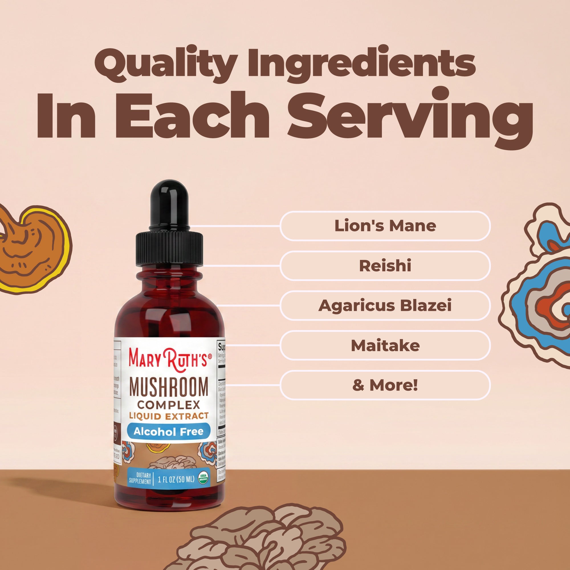 Organic Mushroom Complex Liquid Drops 1oz Ingredients