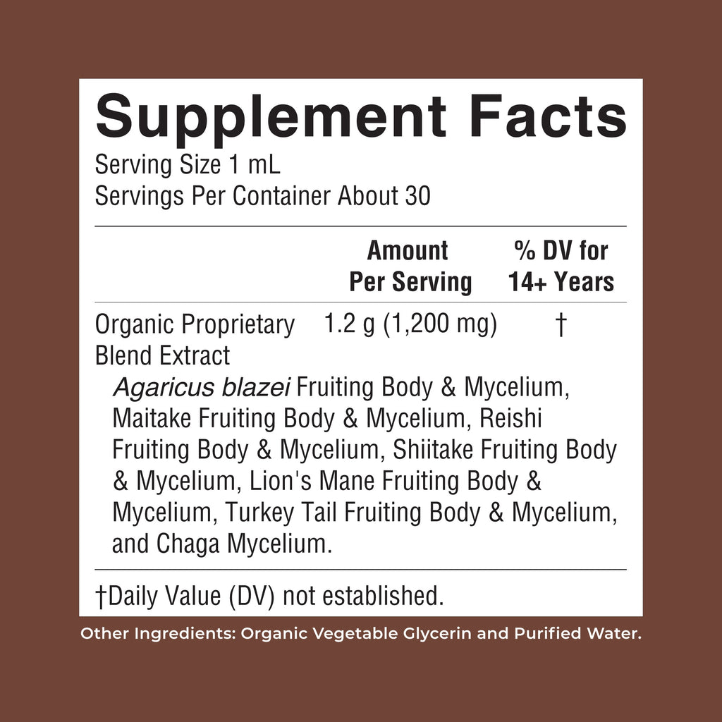 Organic Mushroom Complex Liquid Drops 1oz Supplement Facts
