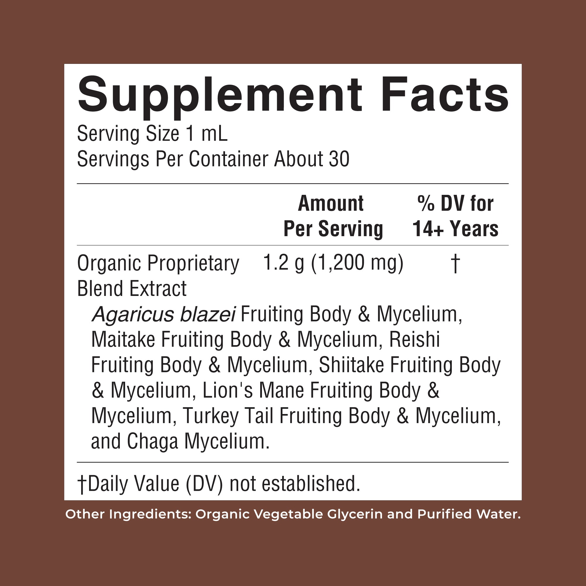 Organic Mushroom Complex Liquid Drops 1oz Supplement Facts