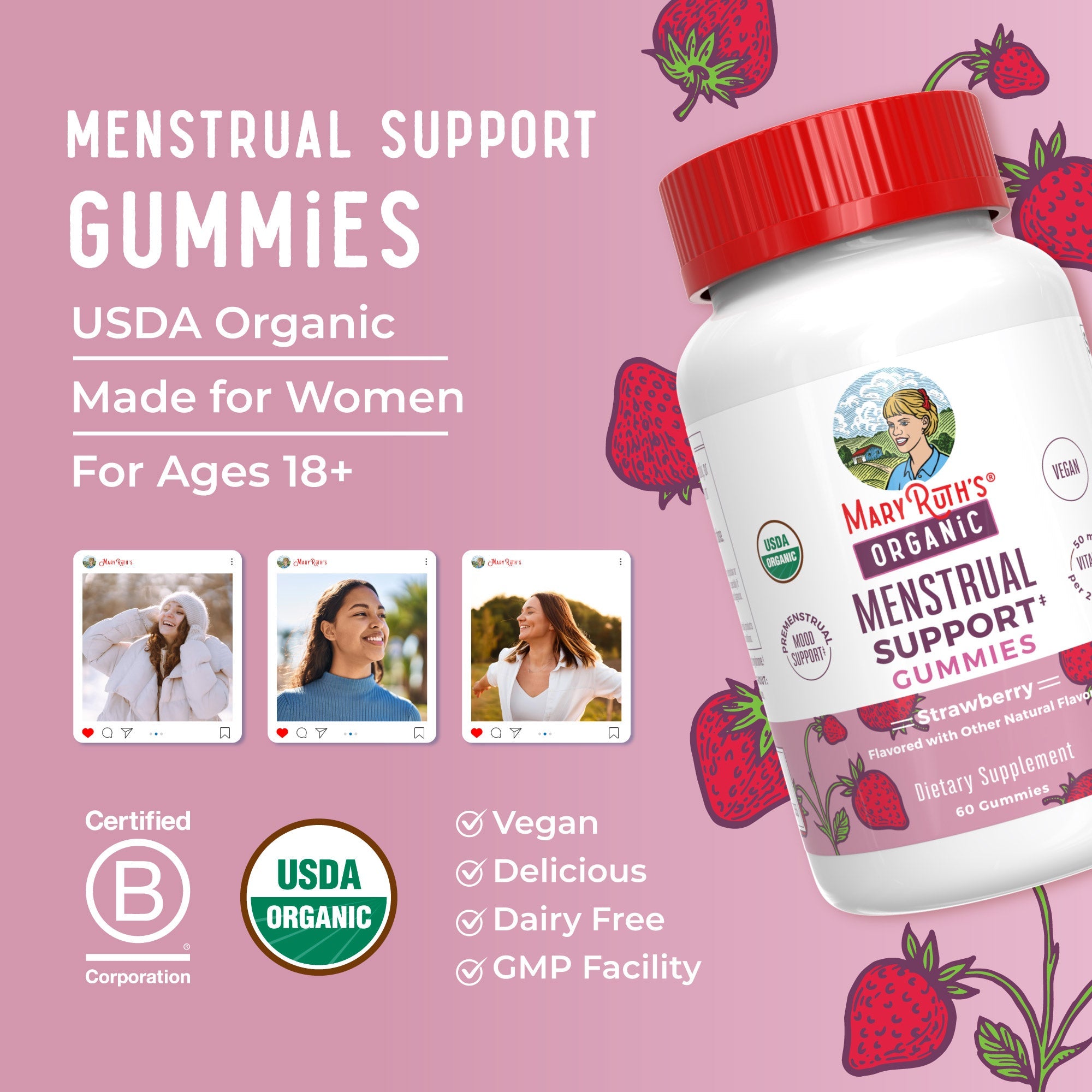 Organic Premenstrual Support Gummies Strawberry 60ct Great Flavor Better Benefits