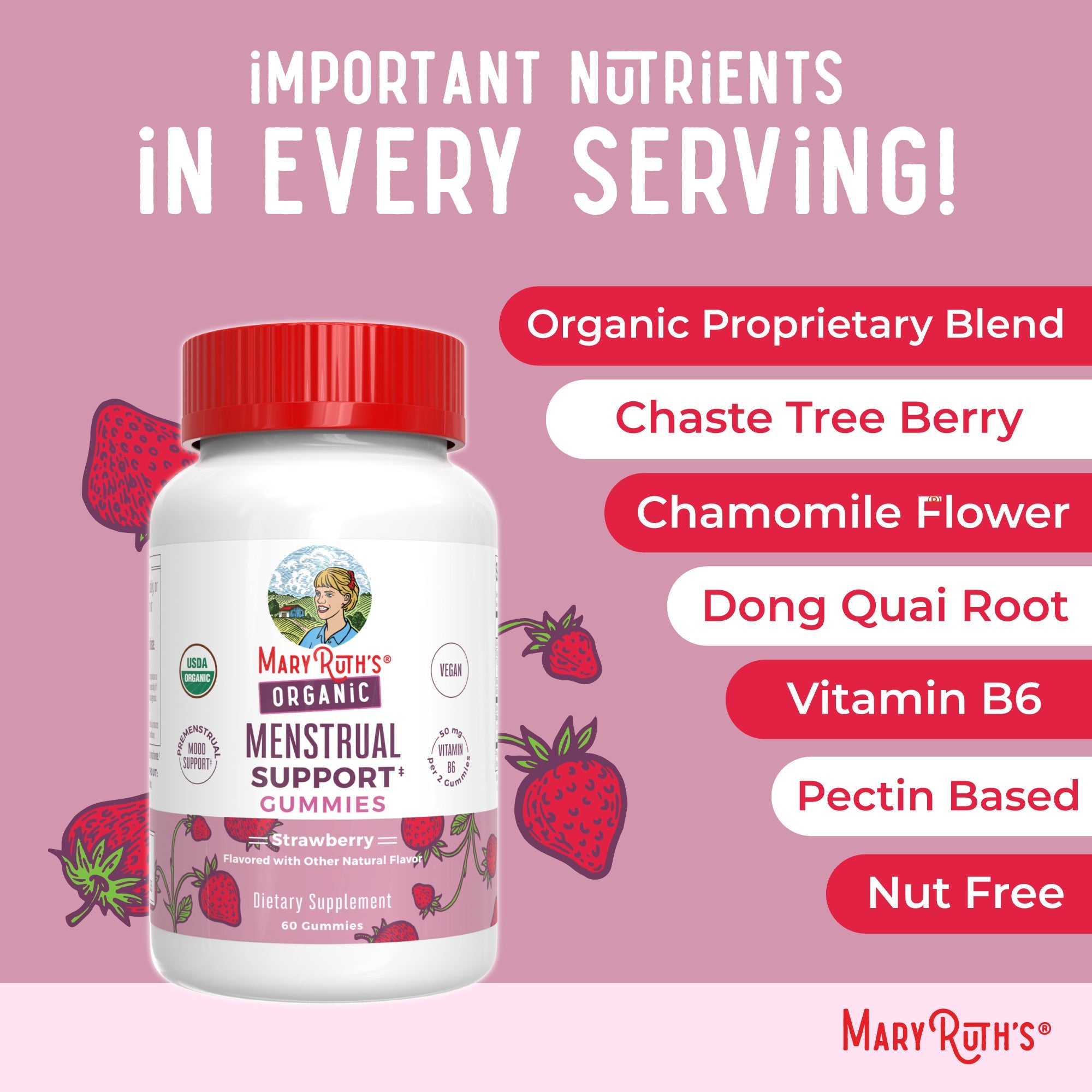Organic Premenstrual Support Gummies Strawberry 60ct Ingredients