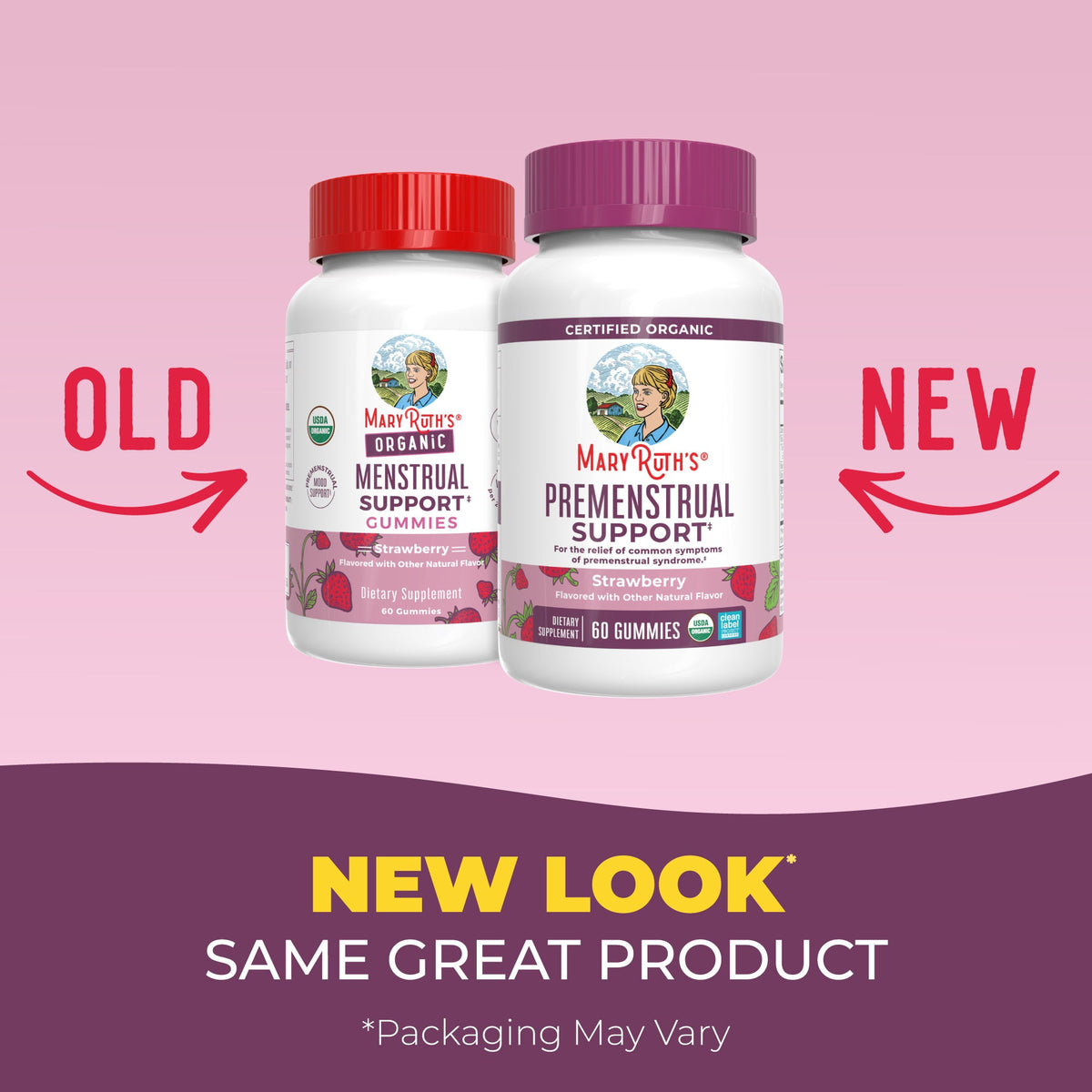 Organic Premenstrual Support Gummies Strawberry 60ct New Look