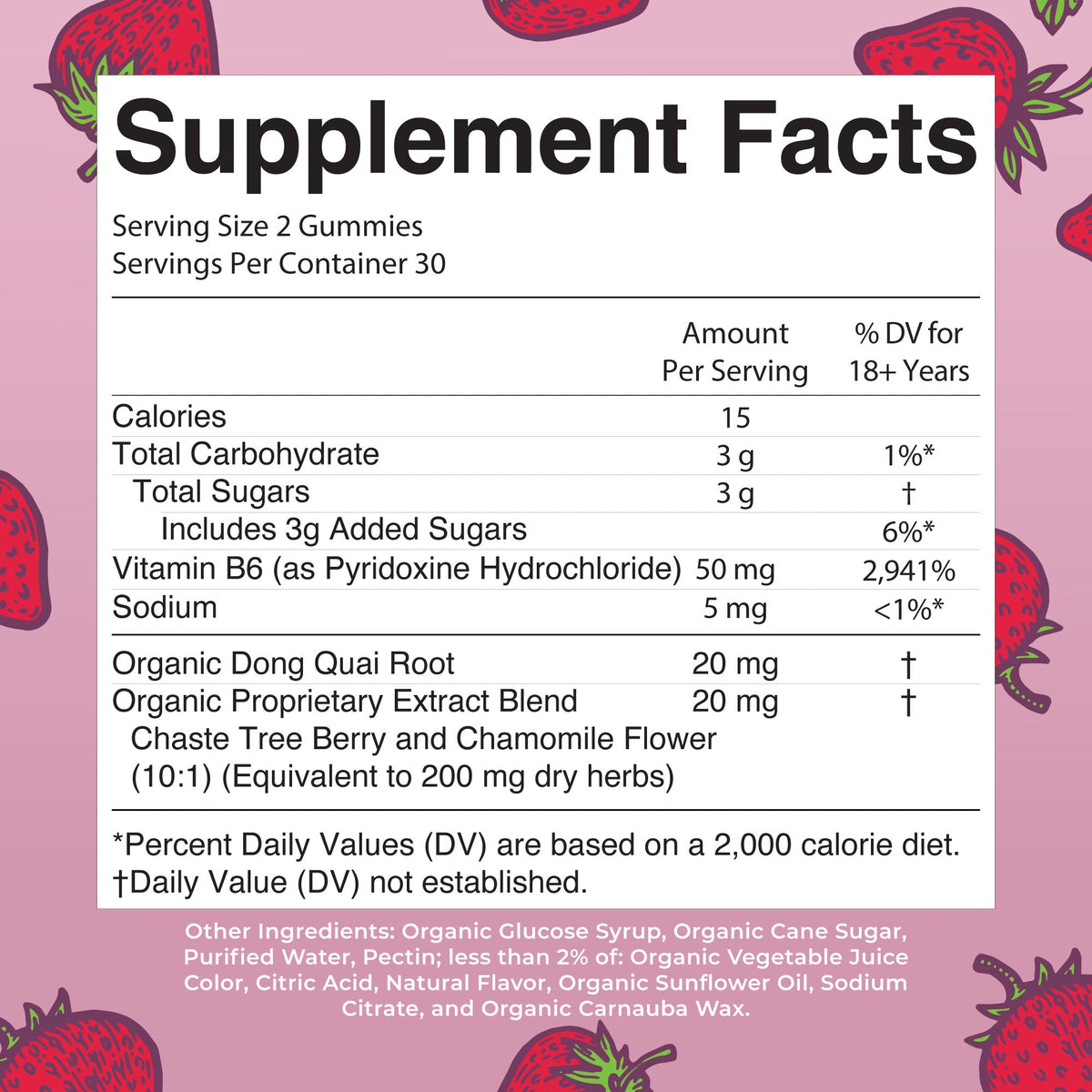 Organic Premenstrual Support Gummies Strawberry 60ct Supplement Facts