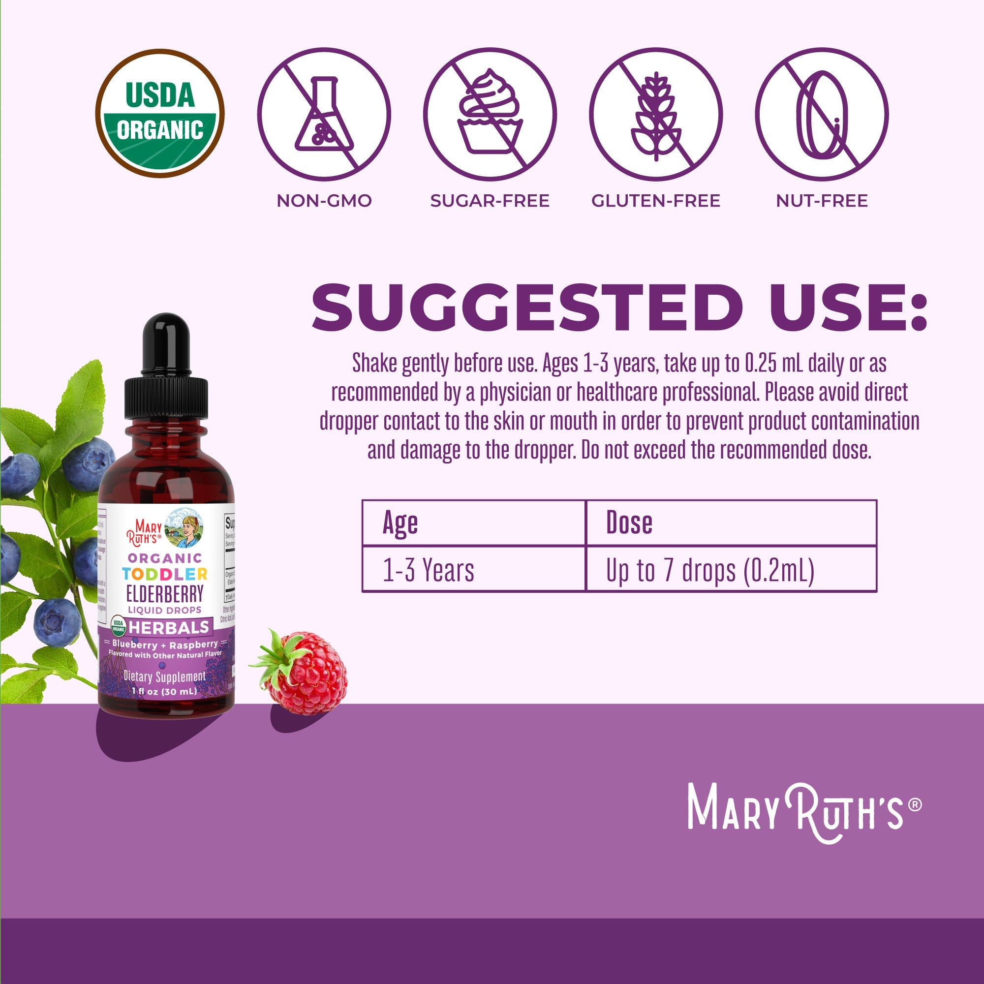 Organic Toddler Elderberry Liquid Drops Suggested Use