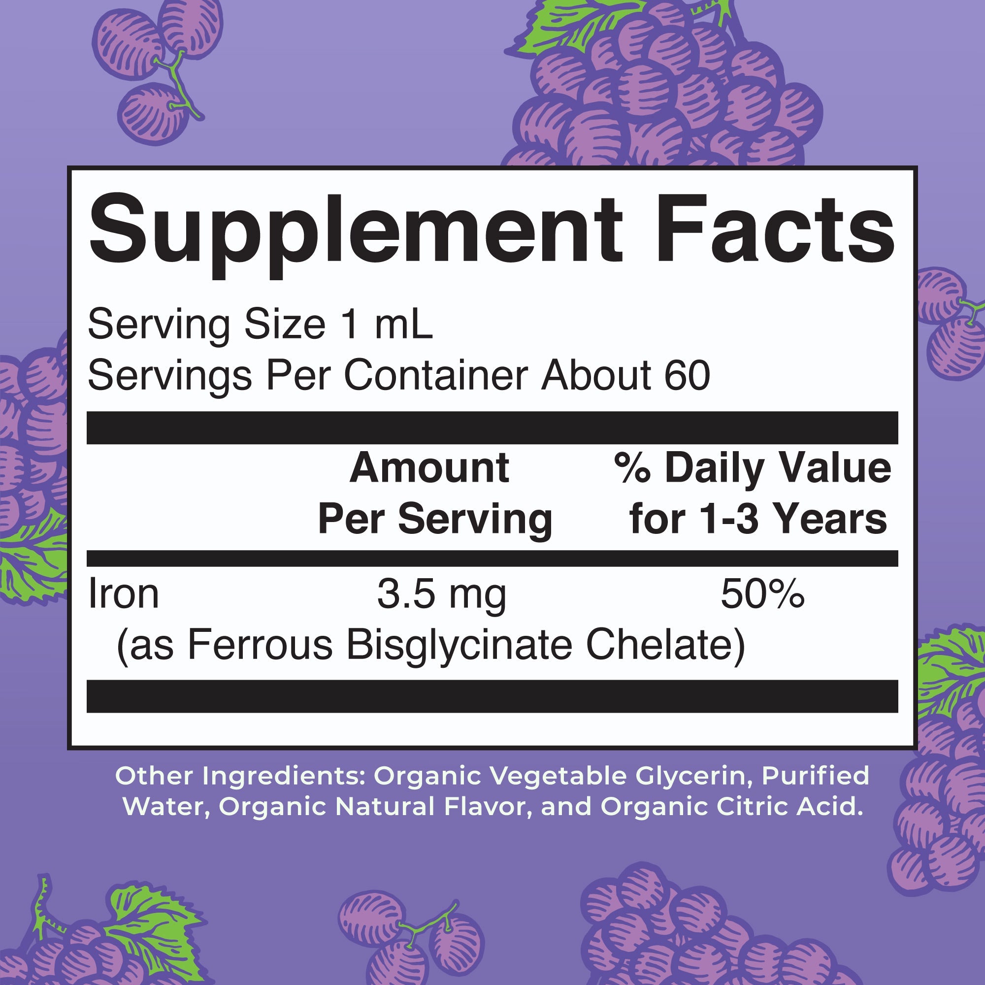 Organic Toddler Iron Liquid Drops Supplement Facts